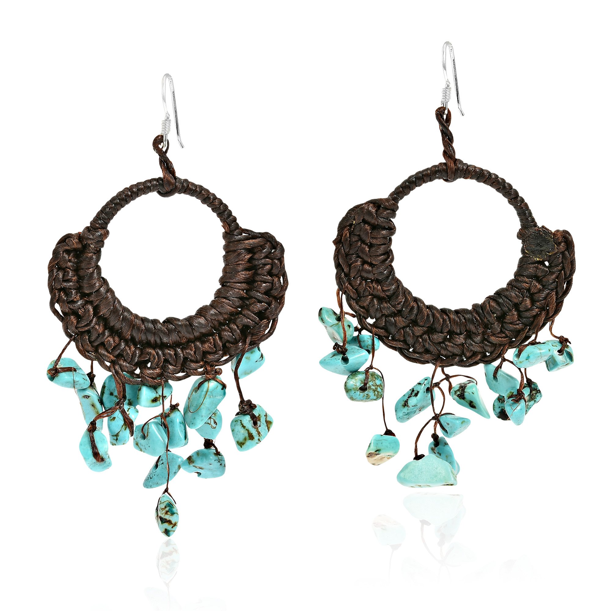 AeraVida Handmade .925 Sterling Silver Hoop Dangle Earrings with Simulated Turquoise - Elegant Chandelier Style Jewelry for Women | Perfect for Parties, Weddings & Special Occasions