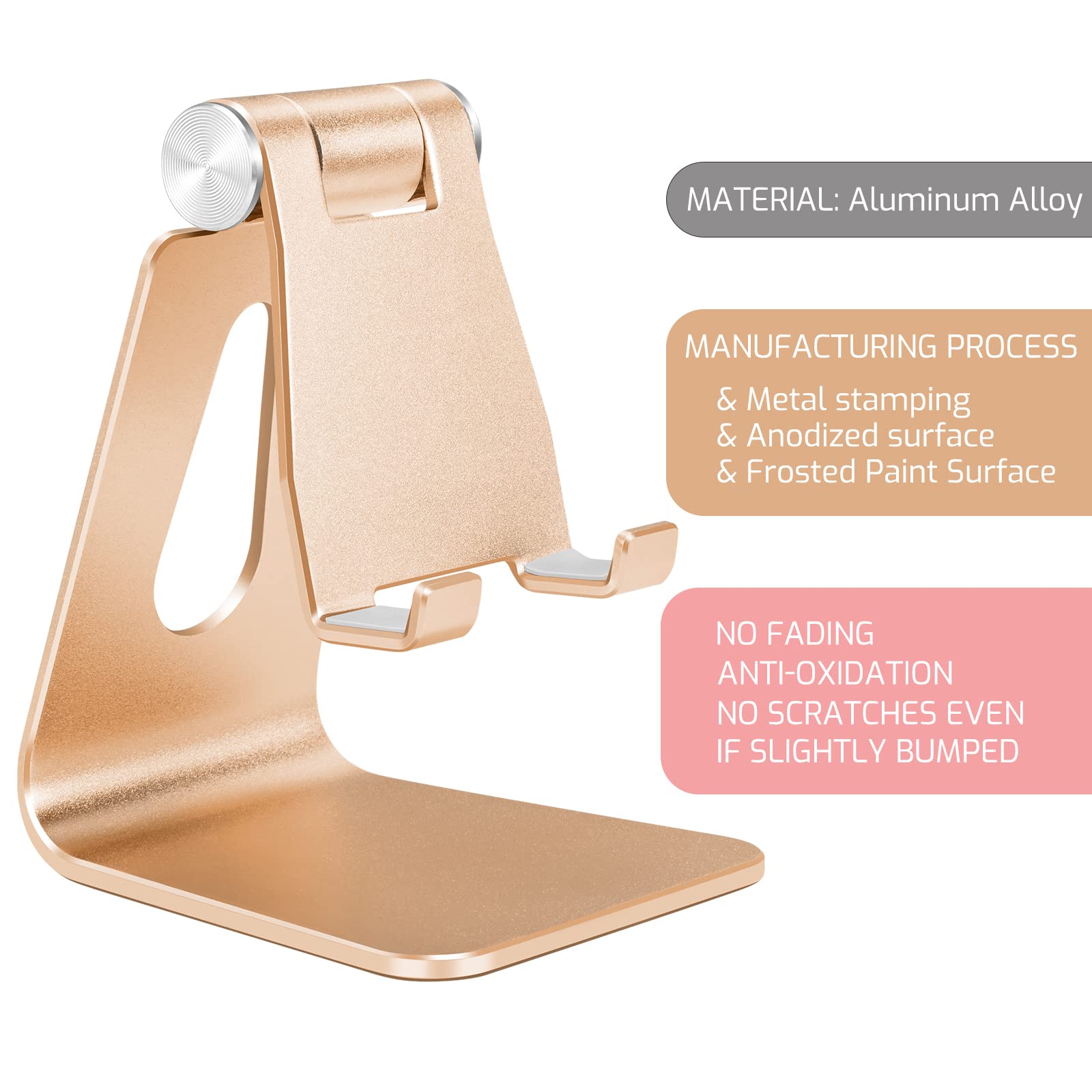Premium Aluminum Alloy Phone Stand - Adjustable Desktop Phone Holder with 360° Rotation, Universal Smartphone Dock Cradle in Gold (Perfect for Home Office, Bedside, Kitchen & Video Calls)