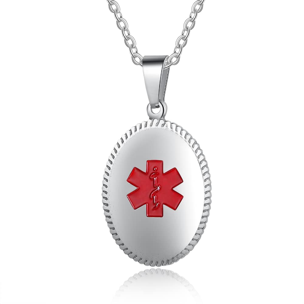 Personalized Stainless Steel Medical Alert Necklace for Men & Women - Custom Engraved Emergency Medical ID Tag Jewelry - Perfect for Daily Wear, Travel & Health Safety