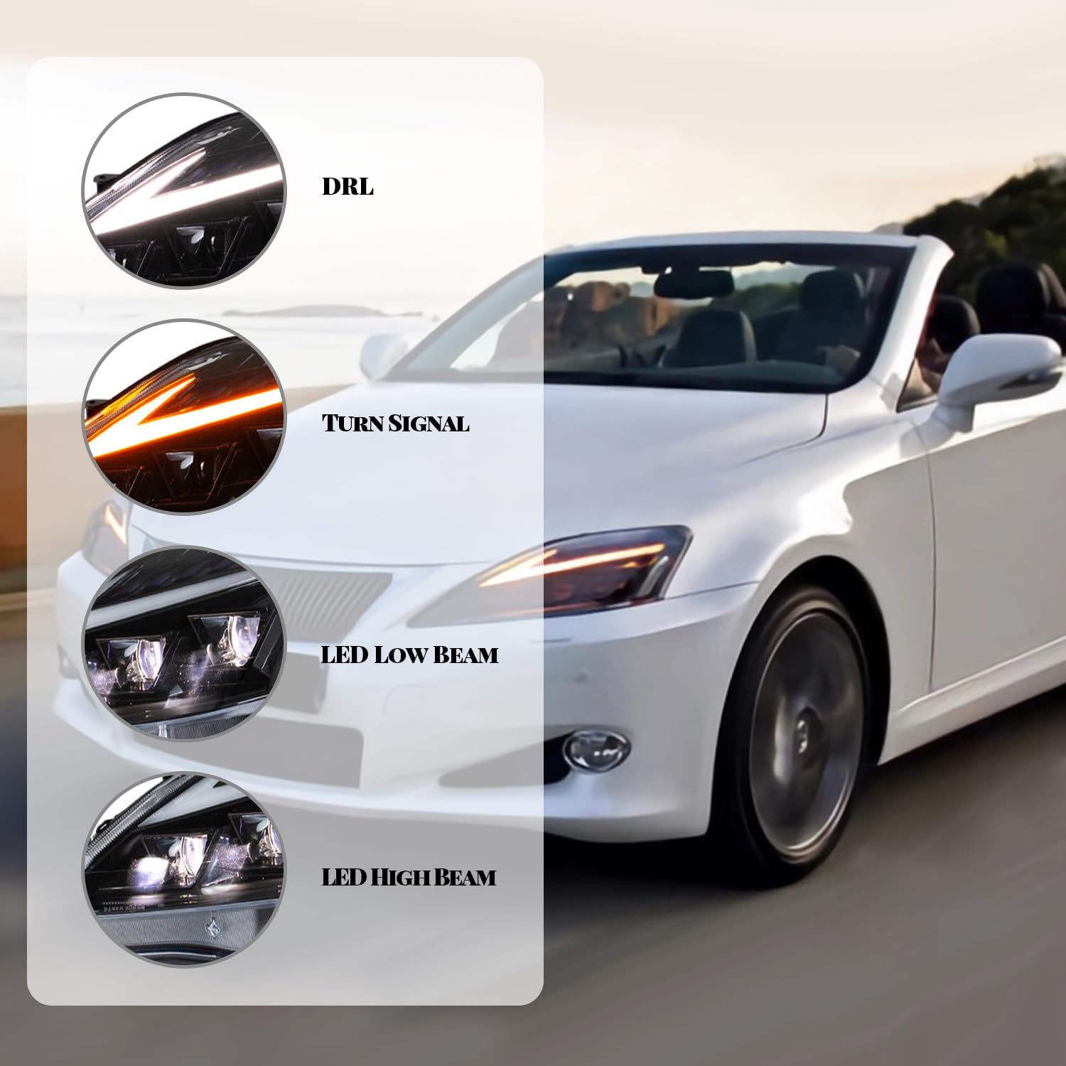 HCMOTIONZ Headlights for Lexus IS250/350 2006-2014 with DRL & Sequential Turn Signals - Perfect for Night Driving & Car Upgrades