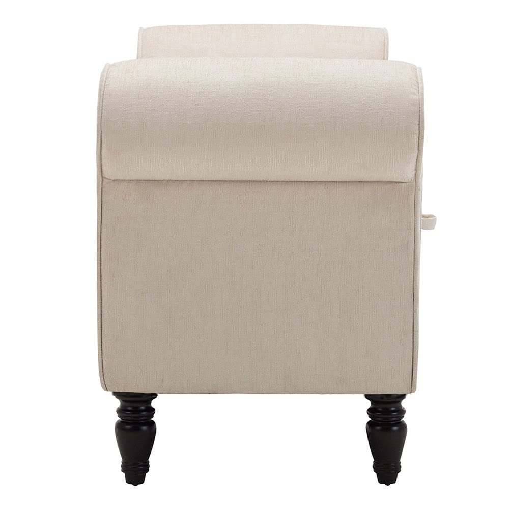 ANNJOE Upholstered Storage Ottoman Bench with Arms - Vanity Seat, Bedroom Bench, Entryway & End of Bed Stool - Beige Fabric - Perfect for Bedroom Decor, Living Room Seating & Entryway Organization