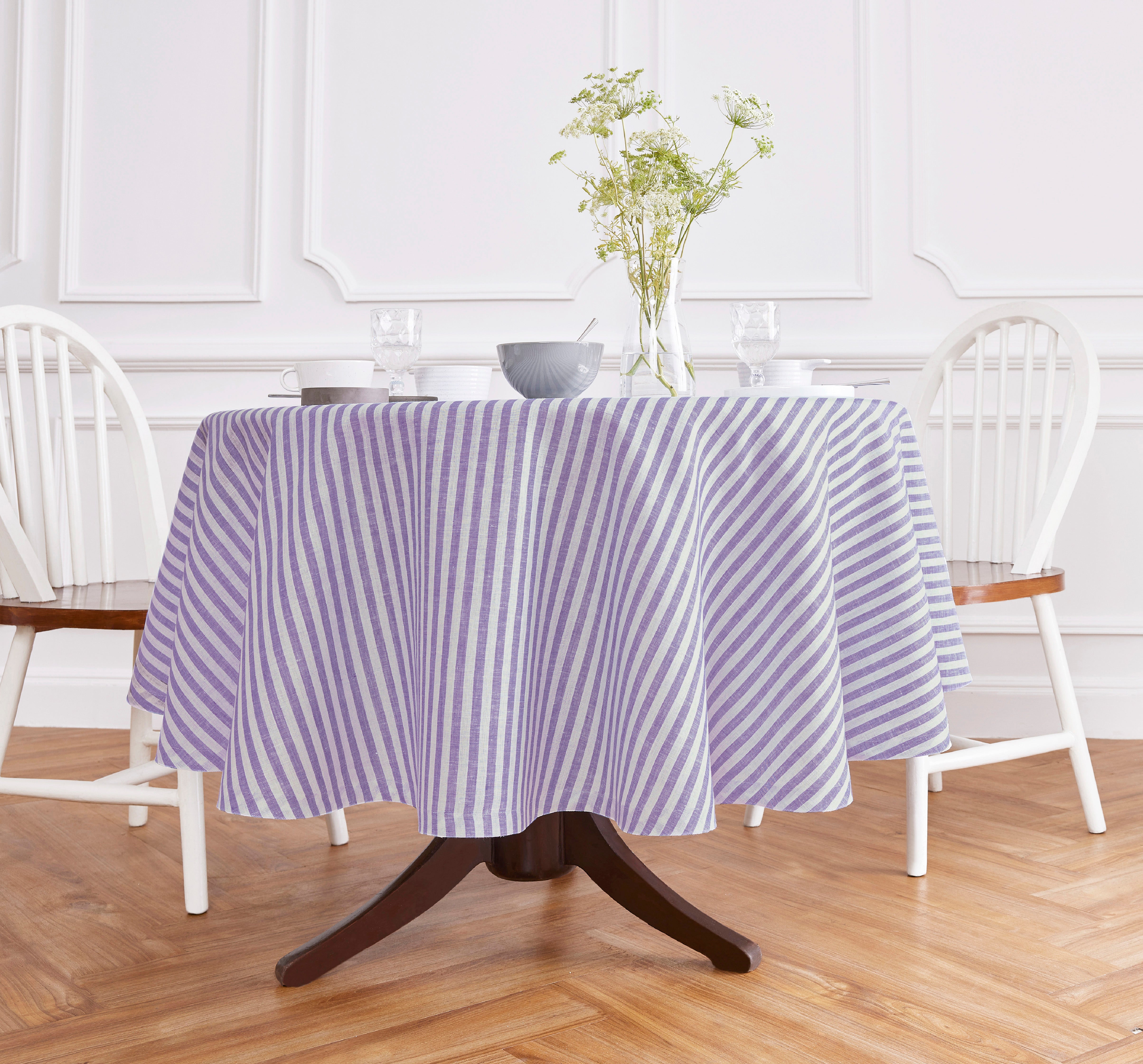 Amalfi Stripe Round Tablecloth - Waterproof & Stain-Resistant 60-Inch Dining Table Cover for Indoor/Outdoor Use - Perfect for Parties, Picnics, and Family Gatherings