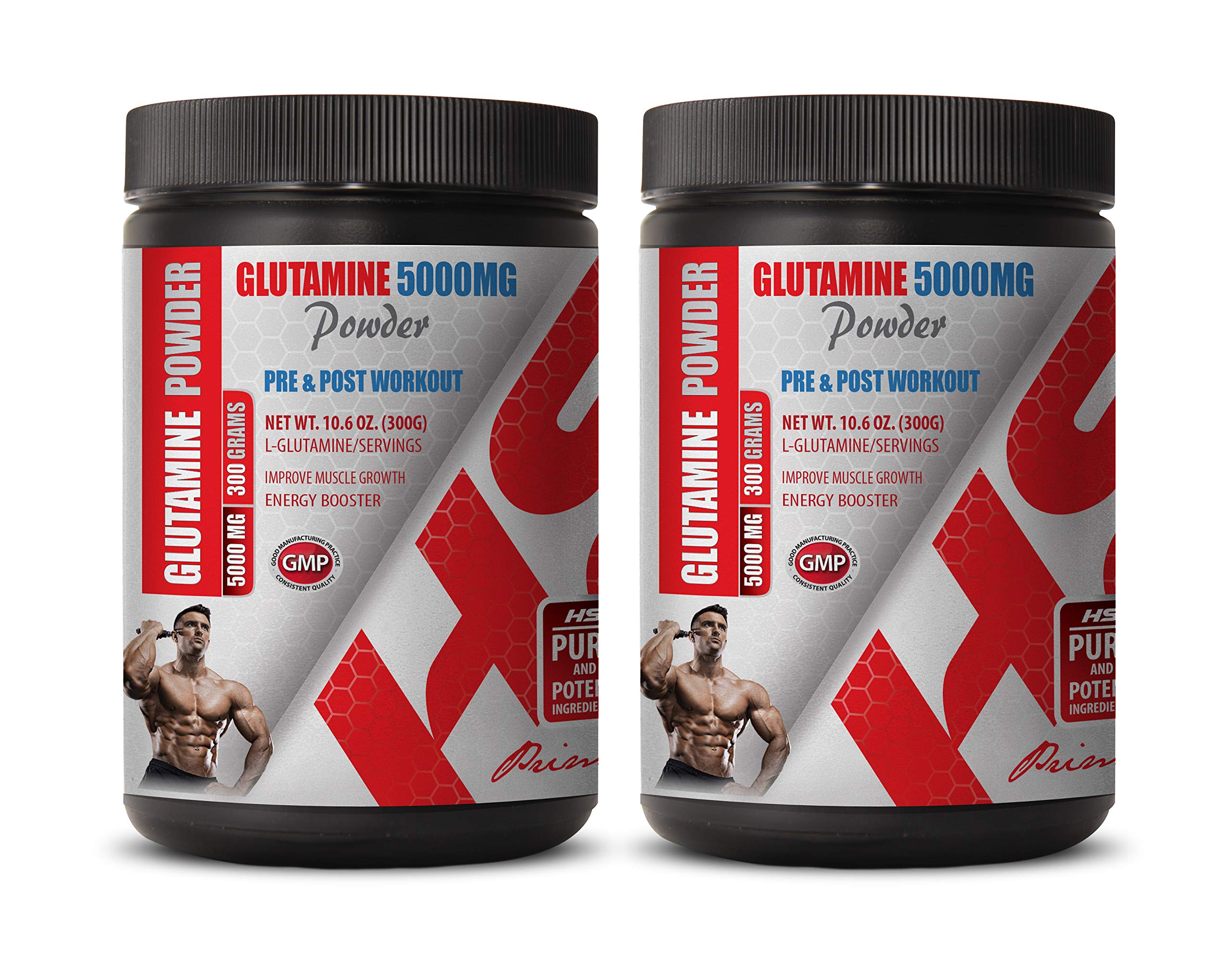 Premium Pre & Post Workout Powder for Men - 5000mg L-Glutamine Supplement - Gluten Free Muscle Recovery Formula - 2 Cans (600g Total) - Ideal for Gym, Bodybuilding & Athletic Performance