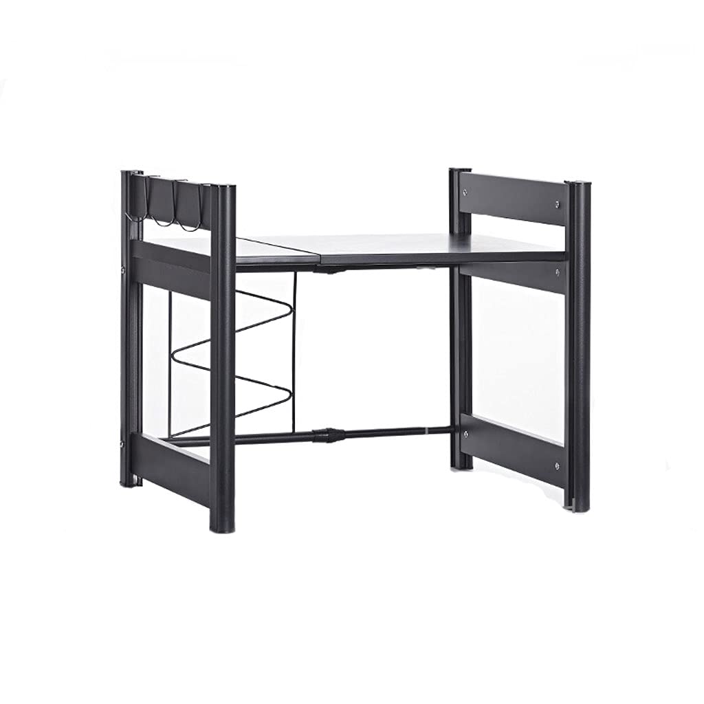 Expandable Microwave Oven Rack (16-24 inches) - Stainless Steel Shelf Organizer with 3 Hooks for Kitchen Storage - Heavy Duty Countertop Stand for Rice Cooker & Small Appliances - Perfect for Small Spaces & Apartment Cooking