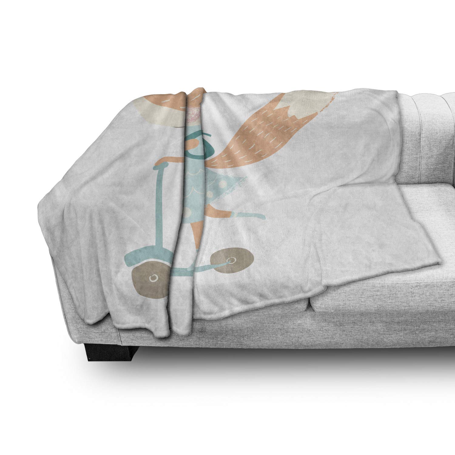 Ambesonne Fox Throw Blanket - Soft Flannel Fleece Blanket with Happy Animal Scooter Design, 70