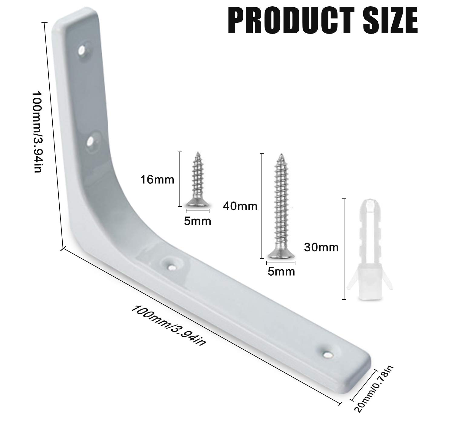 4 PCS Heavy Duty Iron Wall Shelf Brackets 4x4 Inch, White - Triangle Shelving Support Brackets for Floating Shelves, Corner L Brackets, Decorative Joint Angle Brackets - Perfect for Home, Office, Kitchen & Bathroom Storage (100x100mm)