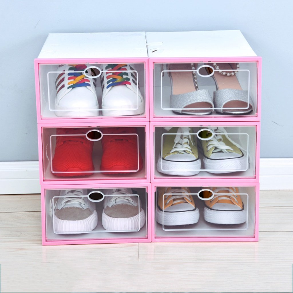 Zhangmeiren 6-Pack Clear Plastic Shoe Storage Box with Flip Lid - Stackable Shoe Organizer for Closet, Dorm Room & Home Organization (Pink) | Perfect for Sneakers, Heels & Boots Storage