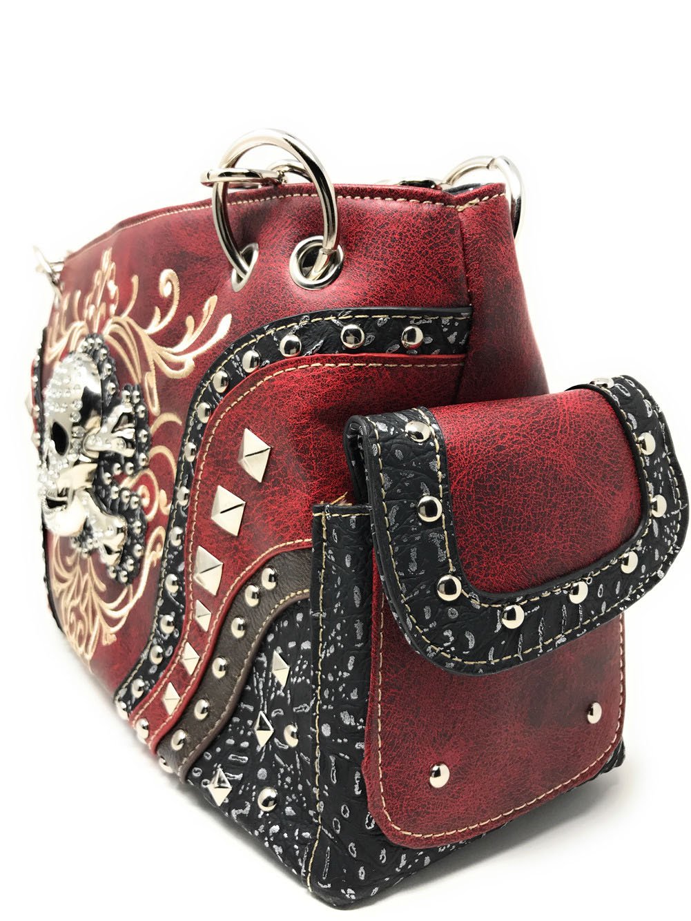 Stylish Women's Skull & Bones Skeleton Handbag with Matching Wallet - 6 Trendy Colors for Gothic Fashion, Halloween Costumes & Alternative Style Outfits
