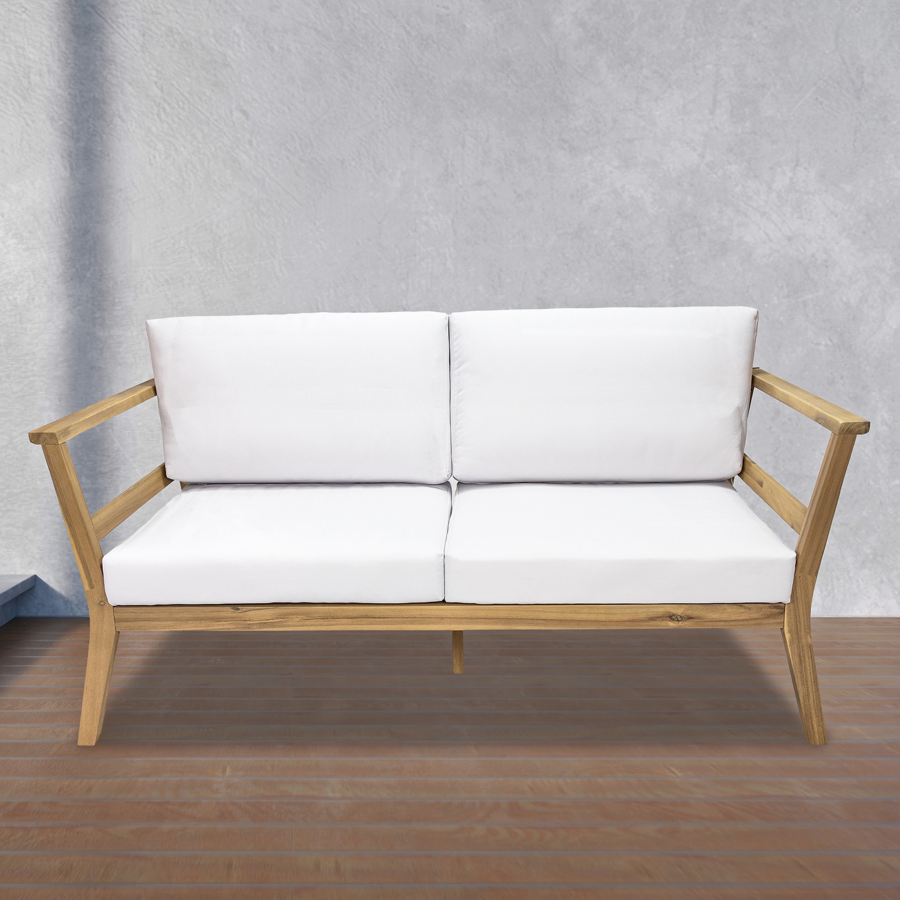 Acacia Wood Patio Loveseat - 2 Seater Outdoor Sofa with Cushions by Sunnydaze | Perfect for Backyard, Garden & Poolside Relaxation