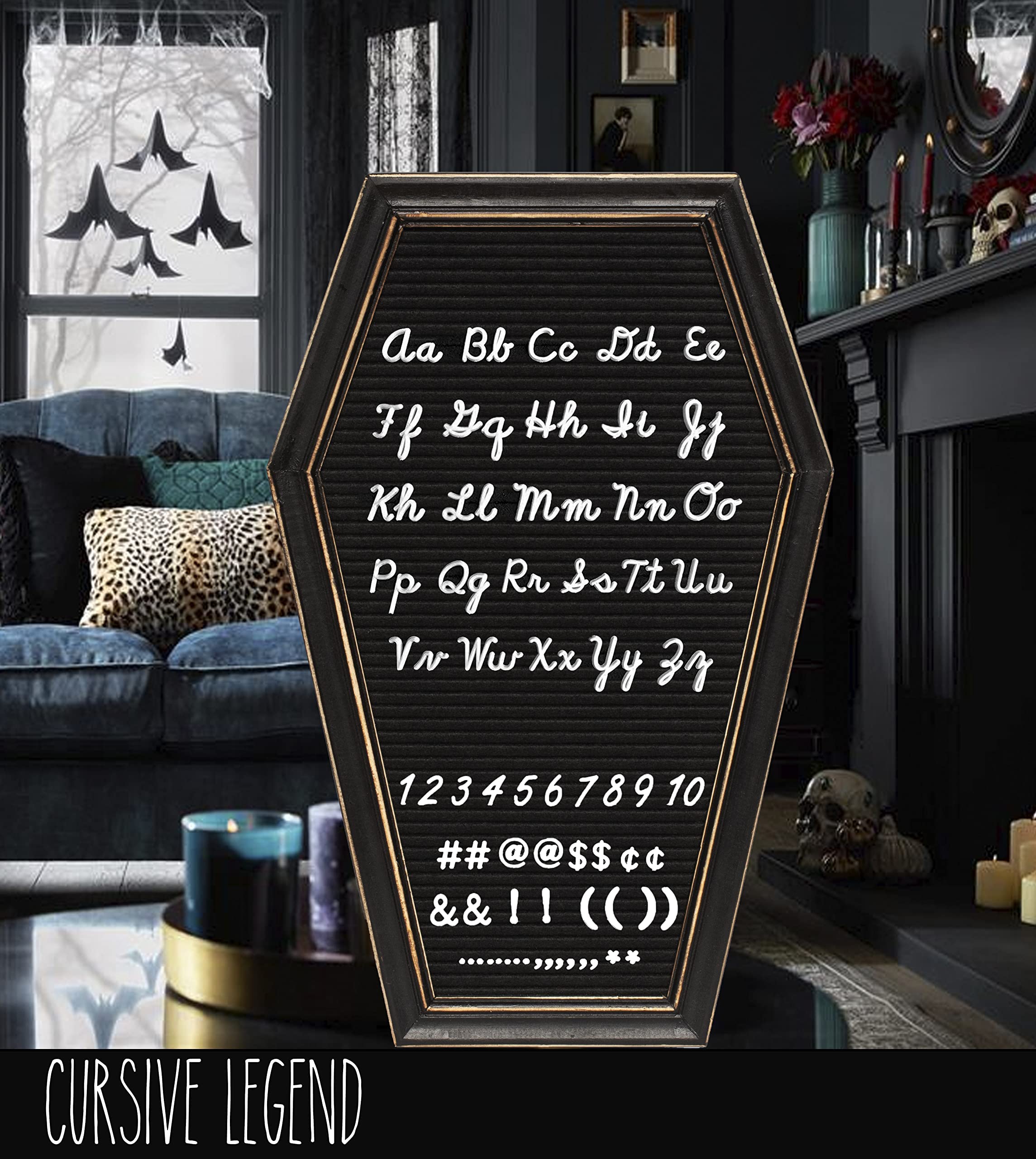 Gothic Coffin Letter Board Sign Set (Large & Mini) - Changeable Word Board for Witchy & Emo Room Decor, Black Aesthetic Home Pin Board - Perfect for Halloween, Gothic Bedrooms & Dark Themed Parties
