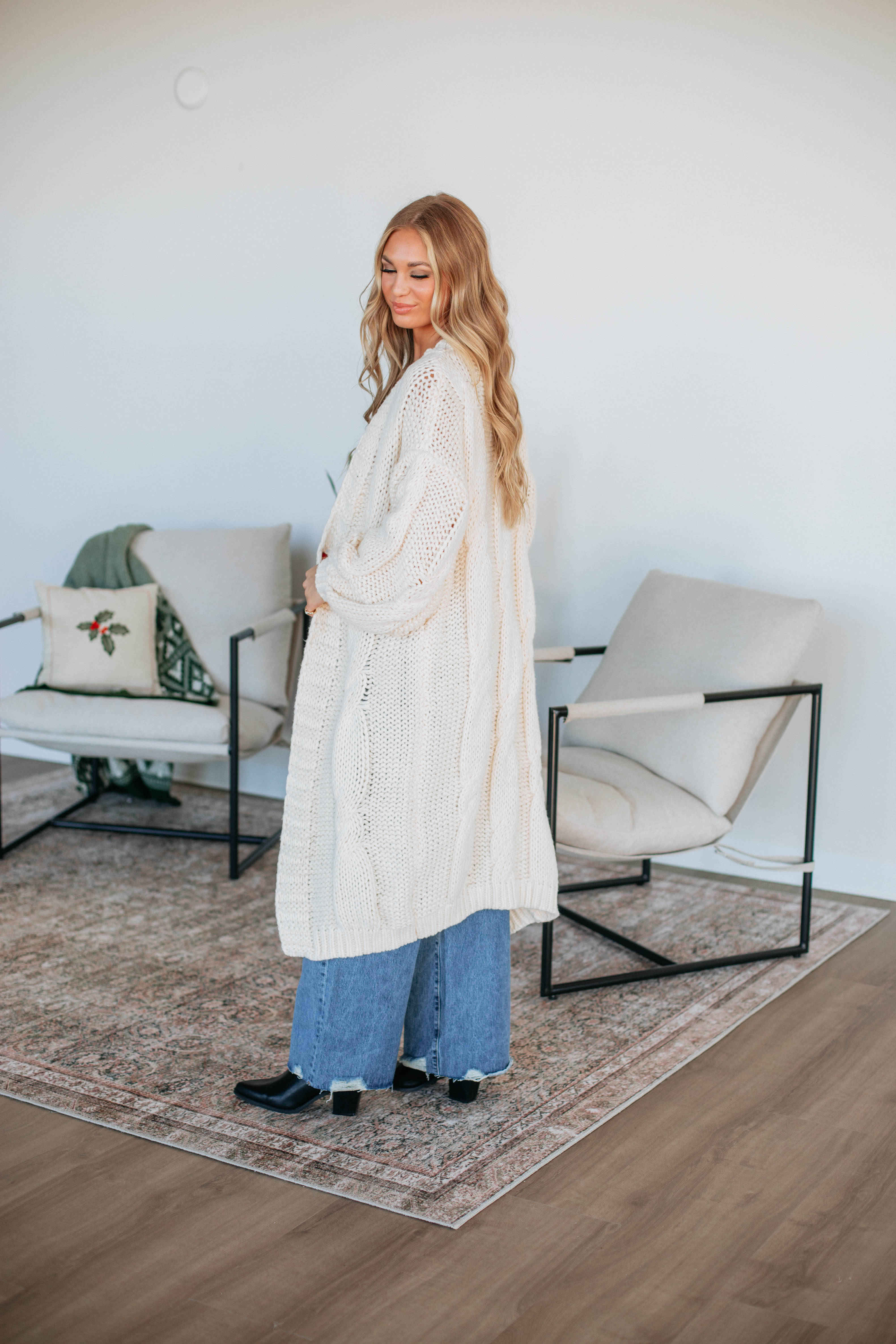Jacquie Oversized Cardigan Women's Chunky Knit Sweater - Soft Cream Open Front Long Cardigan for Fall & Winter | Cozy Loungewear, Casual Outfits, Office Wear