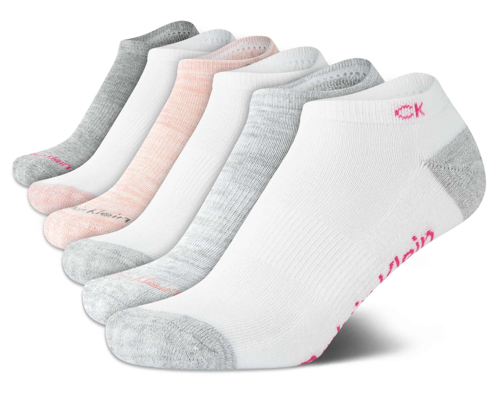 Calvin Klein Girls' No Show Ankle Socks - 6 Pack Soft Cushioned Cotton Socks for School, Sports & Everyday Wear