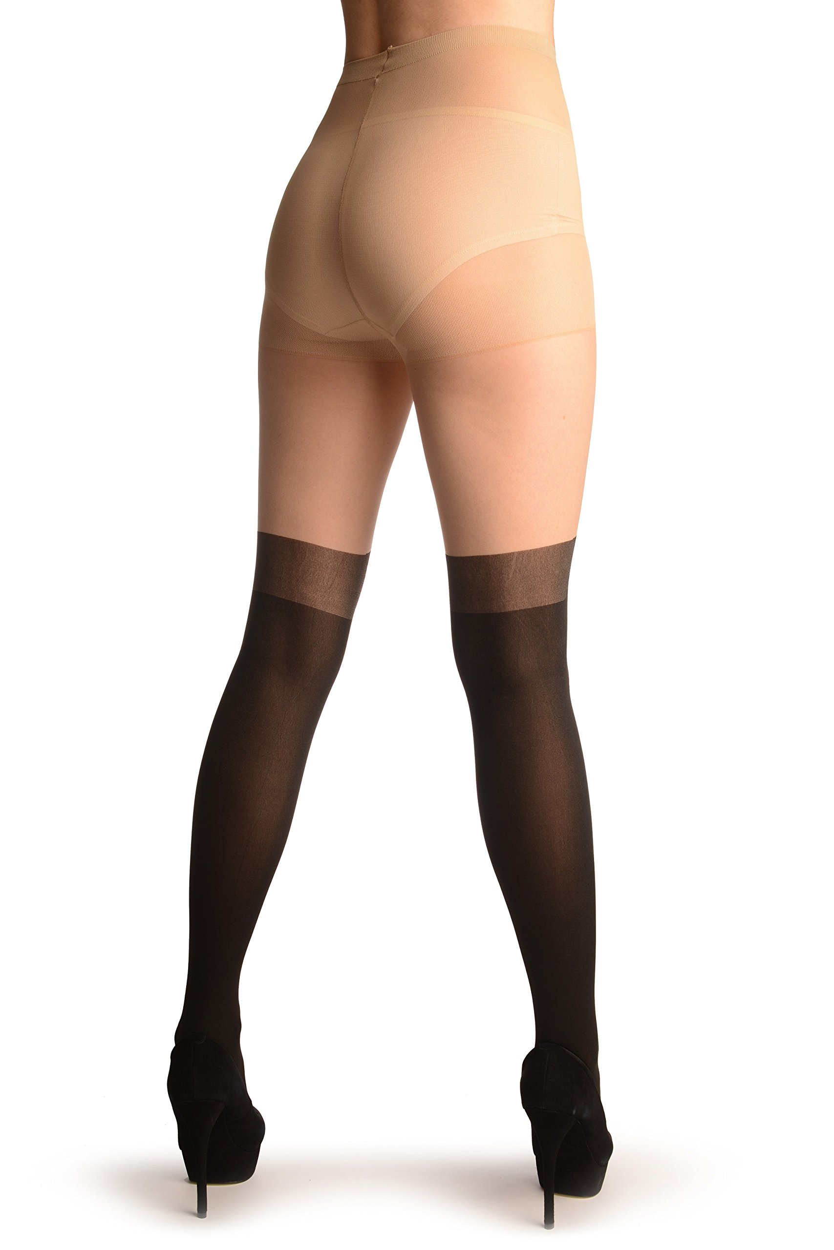 LissKiss Black Faux Stockings with Red Garter Belt - Sexy Pantyhose & Tights for Women | Perfect for Valentine's Day, Boudoir, and Special Occasions