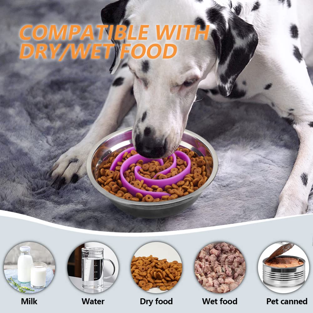 Slow Feeder Dog Bowl Insert - Soft Silicone Anti-Choking Pet Food Dish for Small, Medium & Large Breeds - Fits Standard & Elevated Dog Bowls - Perfect for Fast Eaters & Digestive Health - Use During Mealtime or Training Sessions