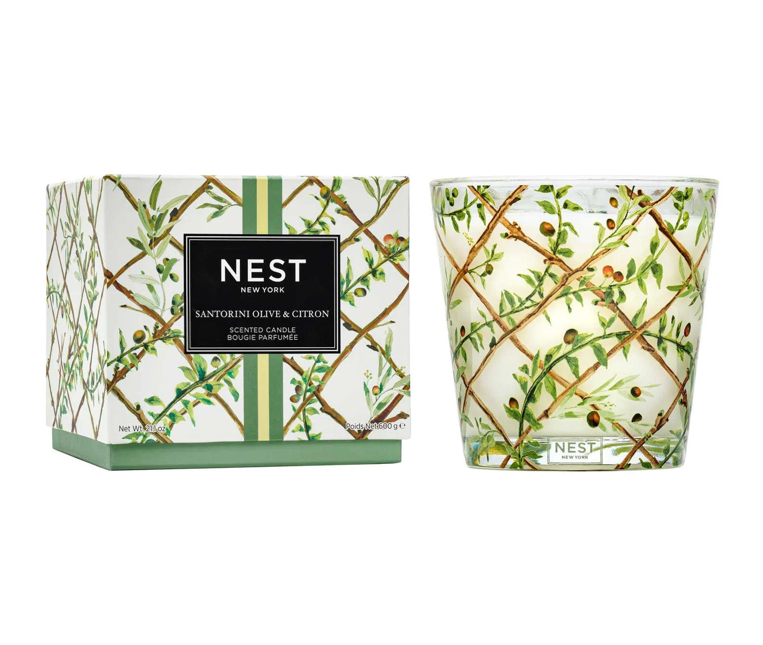 Nest Santorini Olive & Citron 3-Wick Scented Candle - Long-Lasting Aromatherapy for Home, Spa & Relaxation