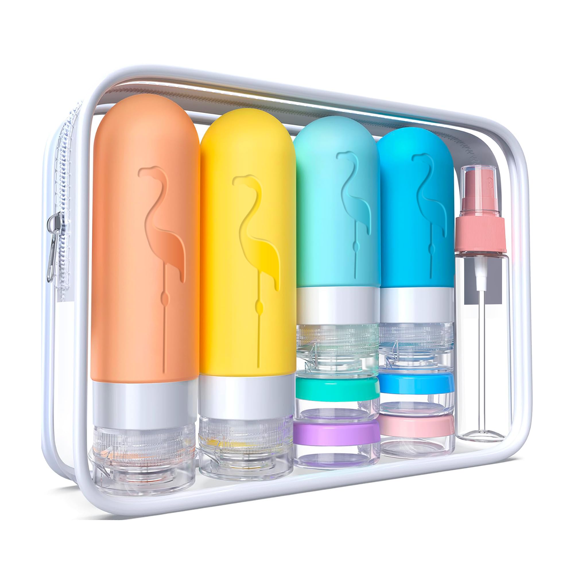 20 Pack TSA Approved Silicone Travel Bottles for Toiletries - Leak Proof Refillable Shampoo & Conditioner Containers with Clear Toiletry Bag - Perfect for Air Travel, Camping & Gym Essentials
