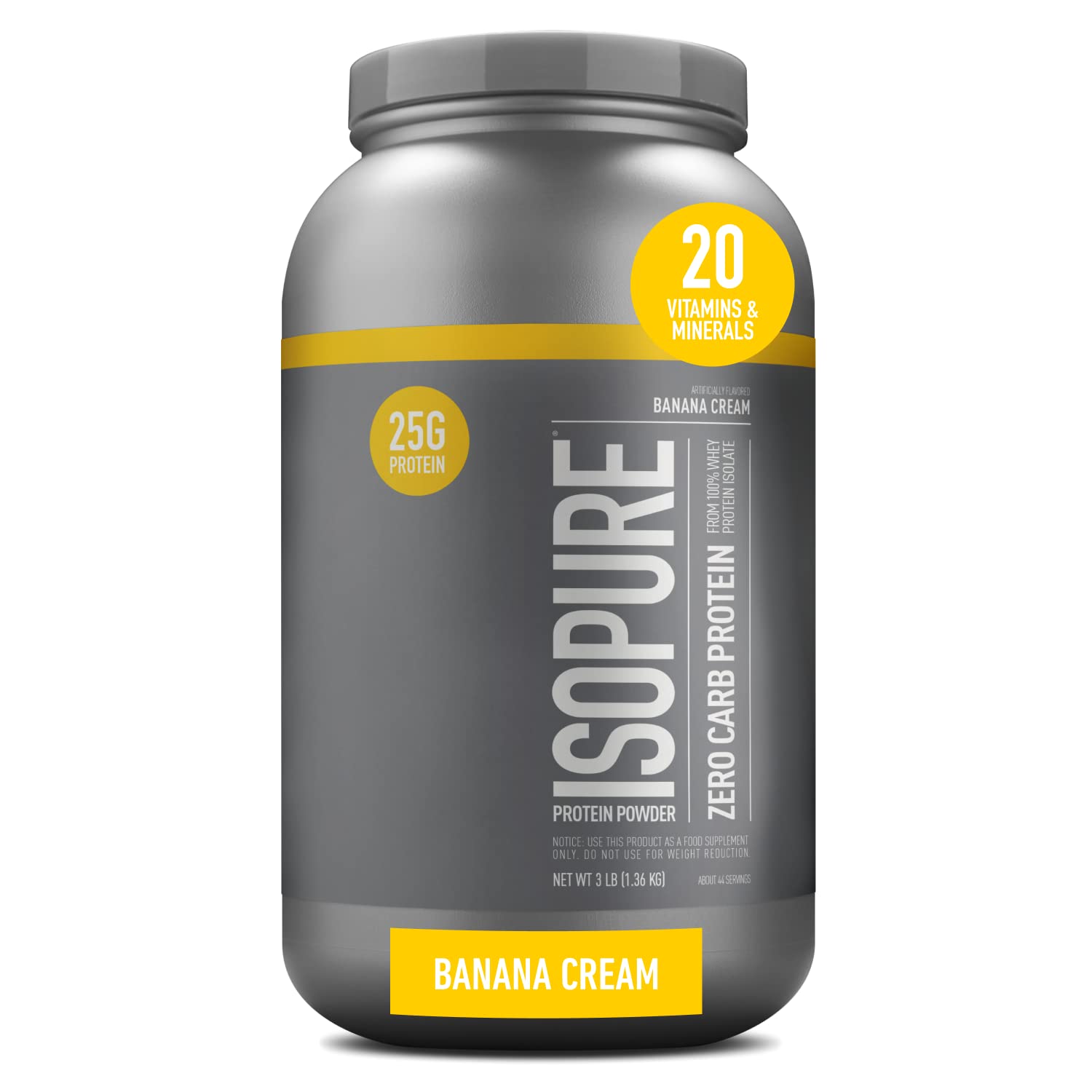 Isopure Zero Carb Protein Powder - 25g Whey Protein Isolate, Keto Friendly with Vitamin C & Zinc for Immune Support, Banana Cream Flavor, 3lb (Packaging May Vary) - Perfect for Post-Workout Recovery & Immune Boosting