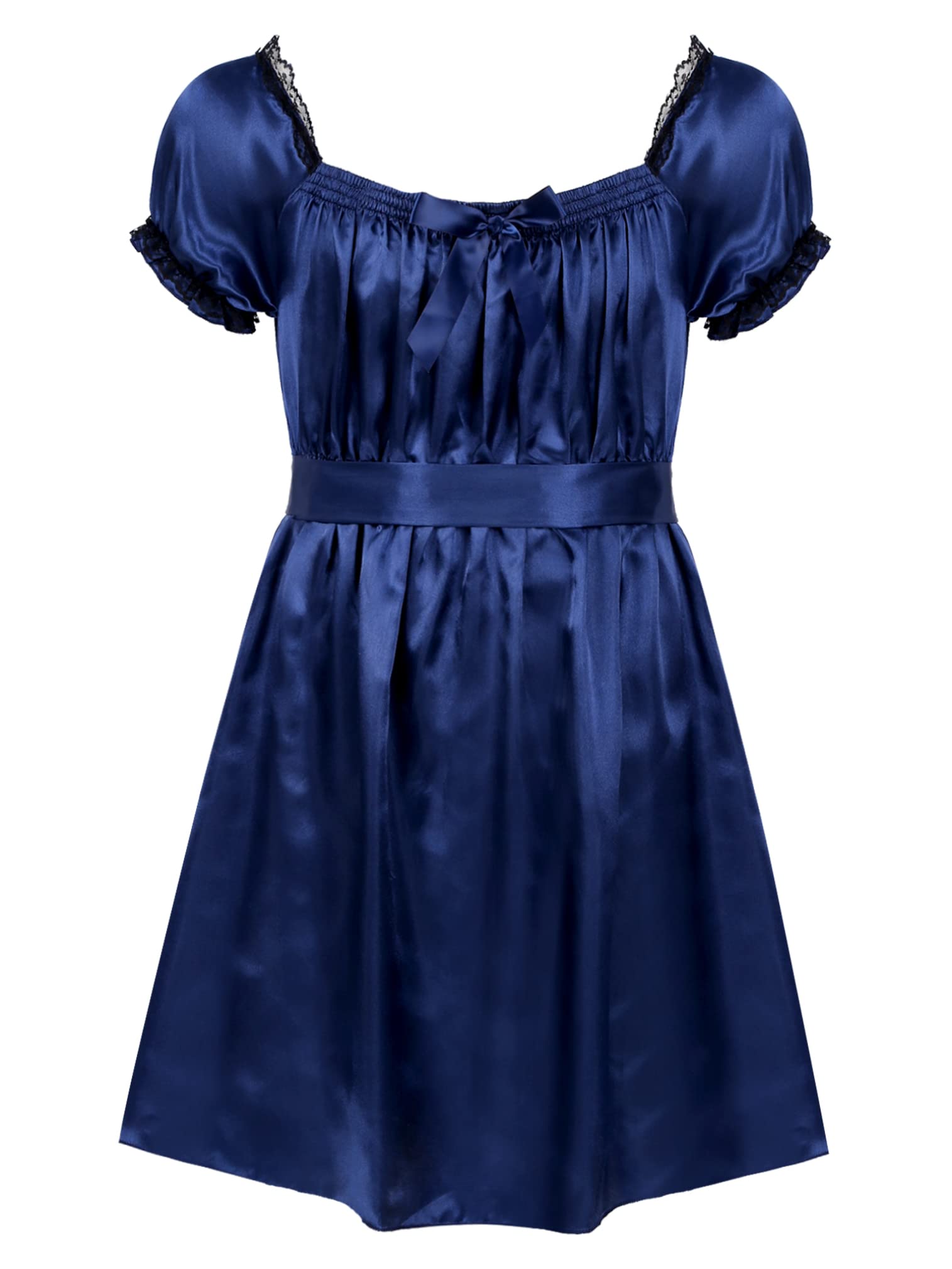 EasyForever Men's One Piece Silky Satin Lace Trim Ruffled Dress - Crossdressing Costume for Cosplay, Halloween & Special Occasions