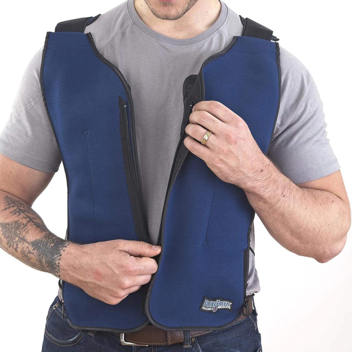 FlexiFreeze Ice Vest Cooling Kit - Rechargeable Cooling Vest with Extra Refill Panel & Portable Travel Cooler for Outdoor Sports, Construction Work & Heat Relief
