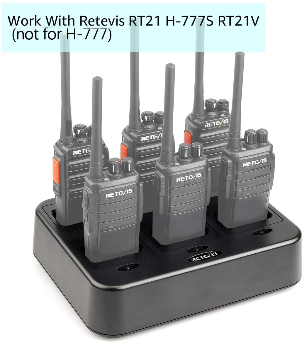 Retevis RT21 H-777S 6-Port Fast Charger for Walkie Talkies - Multi-Unit Rapid Charging Station Compatible with RT21V, RT28, RT53 Two-Way Radios & Batteries (1 Pack) - Perfect for Security Teams, Construction Sites, and Outdoor Adventures