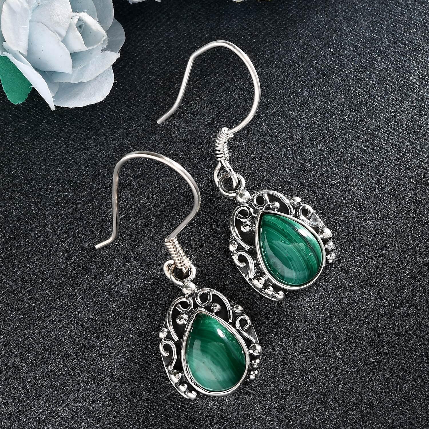 925 Sterling Silver Green Malachite Drop Dangle Earrings for Women | Handmade Gemstone Jewelry | Birthday Gift for Her | Perfect for Parties, Weddings & Special Occasions