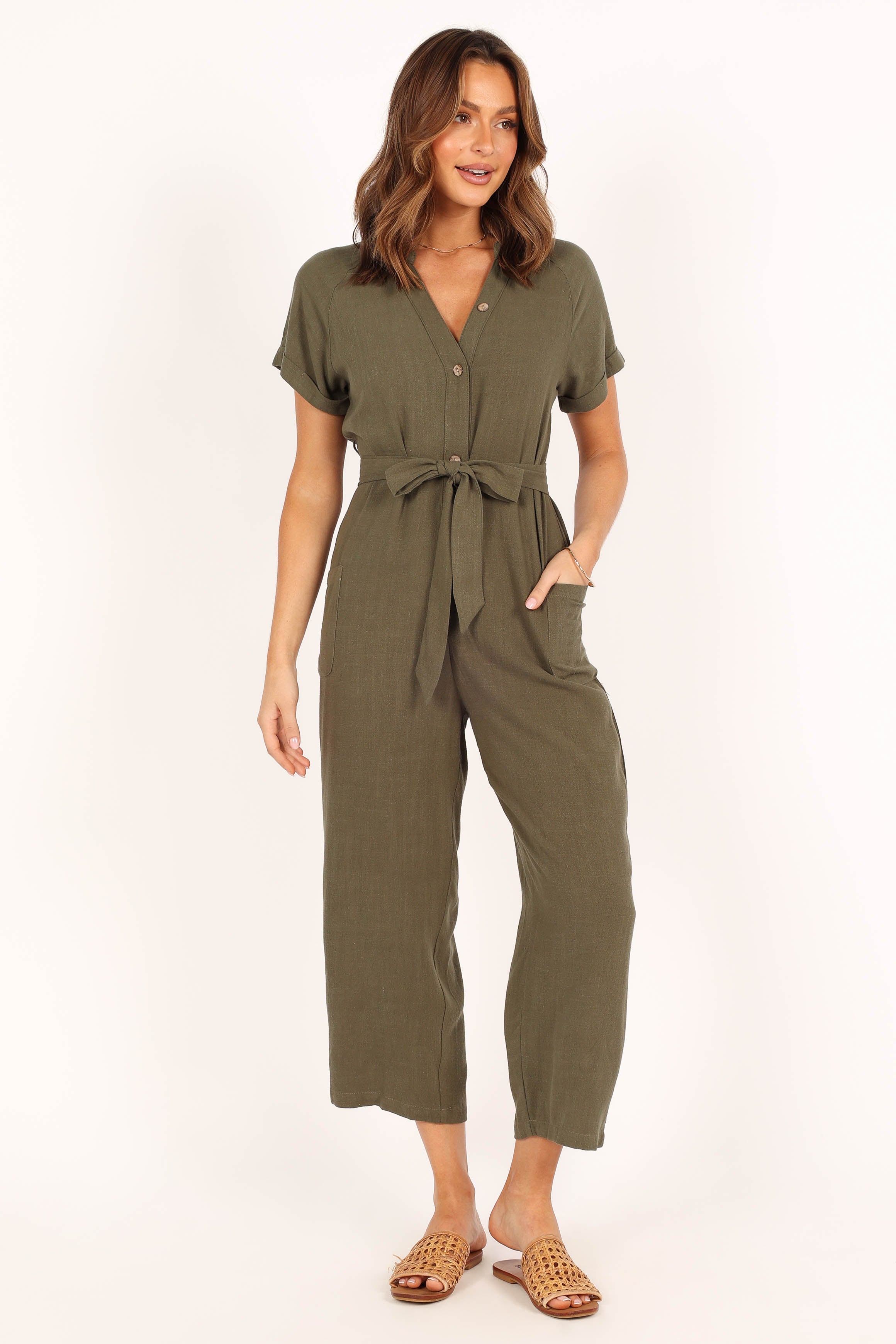 Archie Women's Olive Green Jumpsuit - Casual One Piece Romper for Everyday Wear, Outdoor Activities & Travel