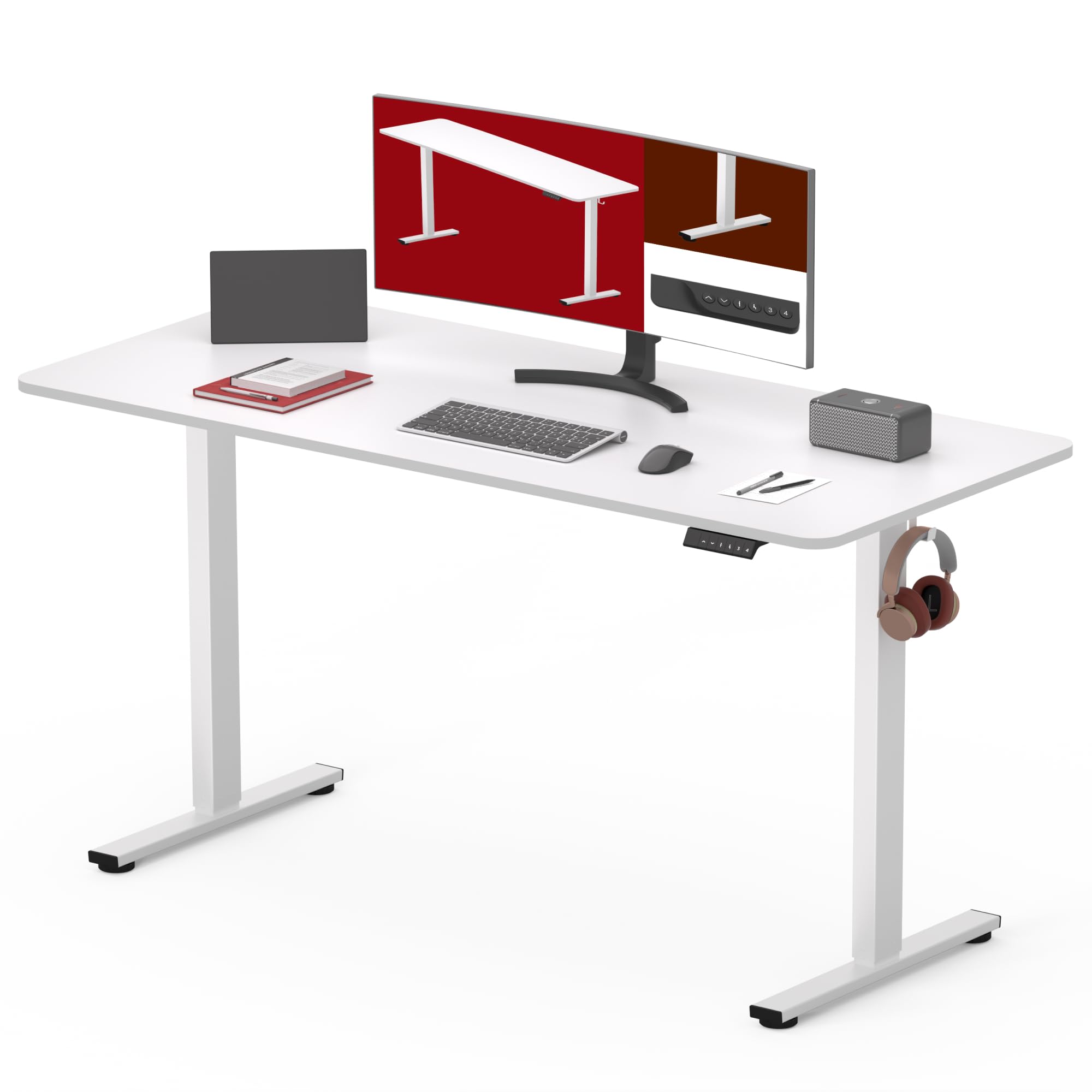 SANODESK 48 x 30 Inches Electric Standing Desk - Height Adjustable Whole-Piece Desktop with 6-Button Controller, Ergonomic Computer Desk for Home Office (White Frame + White Tabletop) | Perfect for Remote Work, Gaming & Study Setup