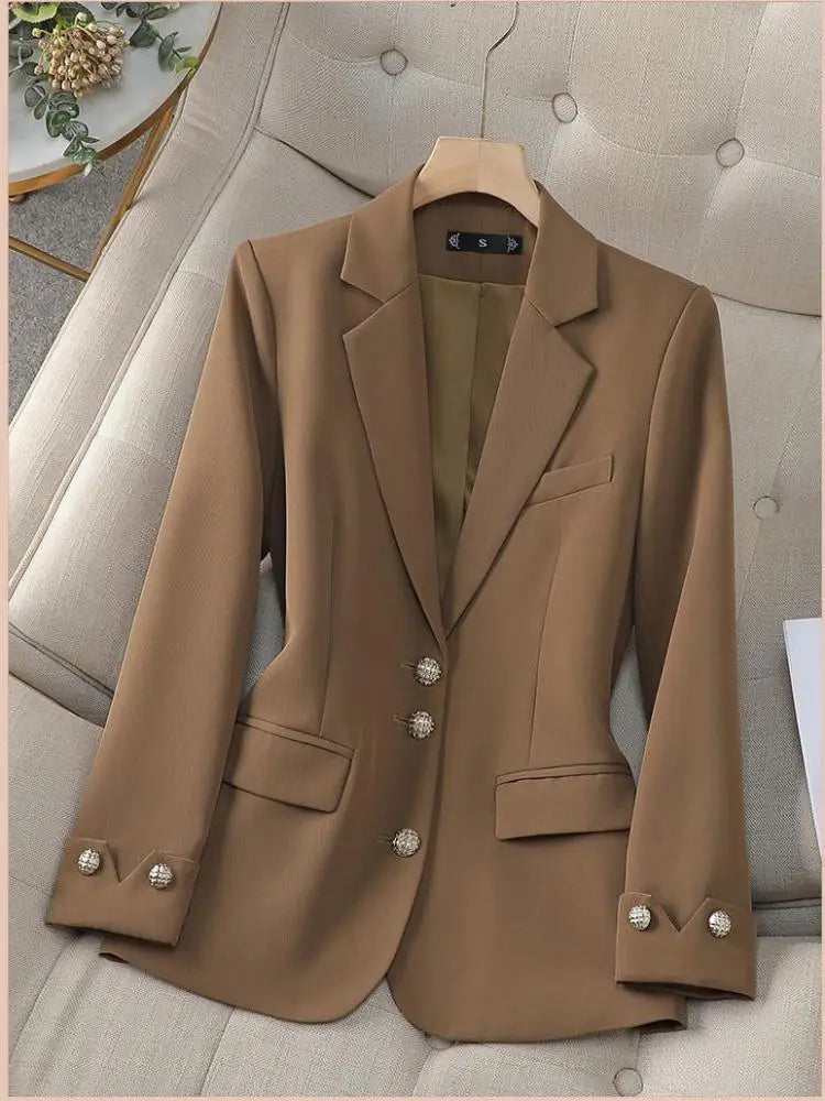 Elegant Black Beige Single Breasted Blazer Jacket for Women | Professional Formal Workwear Tops | Autumn Winter Fashion | Office Wear & Business Casual Outfits
