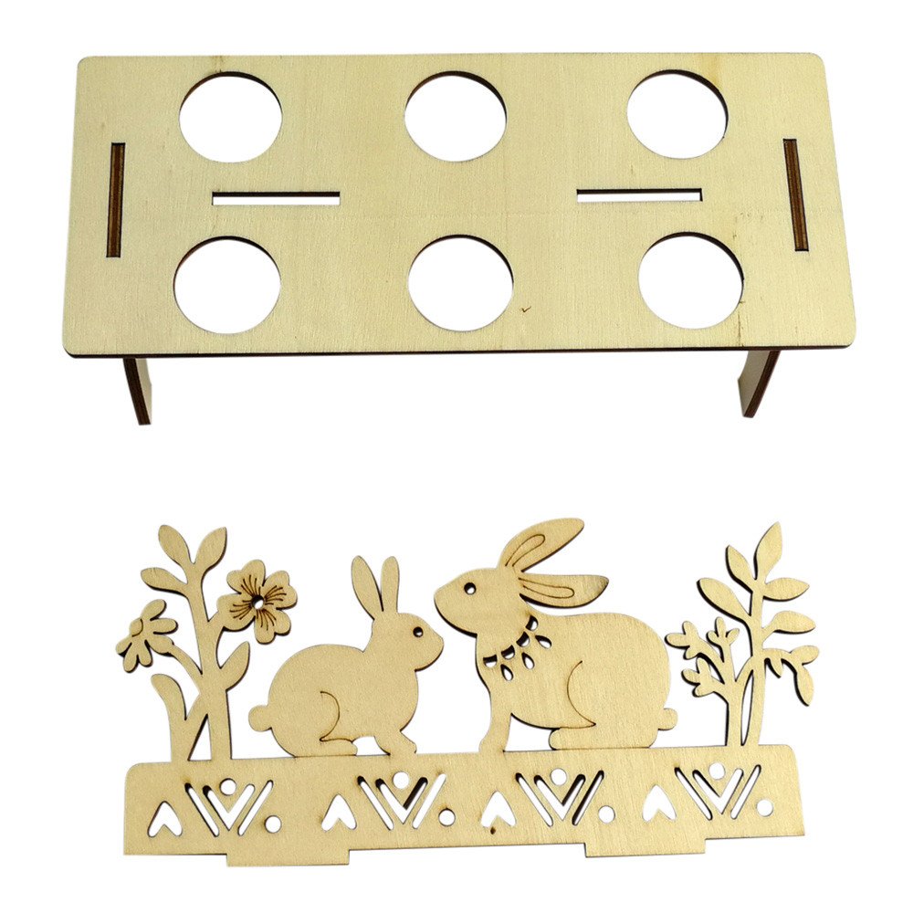 HHmei Wooden Easter Egg Display Shelf - Bunny & Hen Pattern Kids' Egg Holder for Easter Decor - Perfect for Easter Basket Fillers, Home Decor, and Kids' Playroom Organization