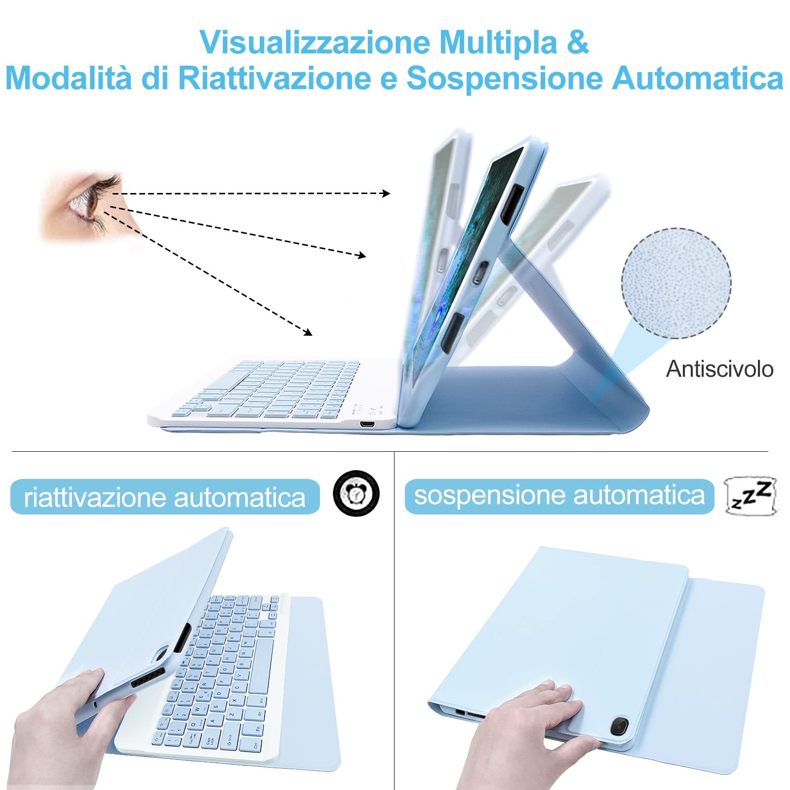 Magnetic Bluetooth Keyboard Case for iPad 10.2 (2021 9th Gen/2020 8th Gen/2019 7th Gen)/iPad Pro 10.5/iPad Air 3 - Detachable Wireless Italian Layout Cover (Sky Blue) | Perfect for Work, Study & Travel