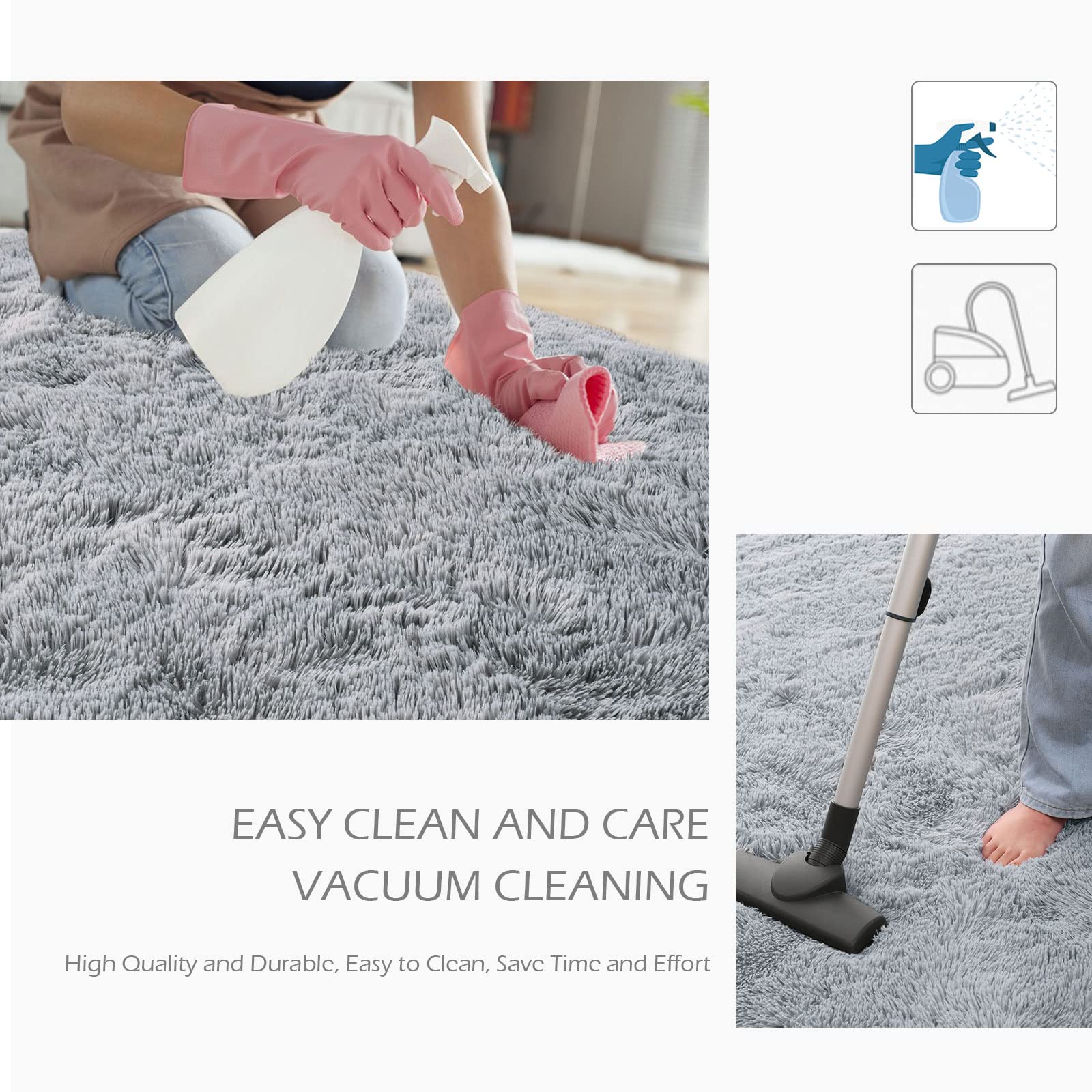 Soft Grey Fluffy Shag Area Rug 6x9 Feet - Plush Furry Carpet for Living Room, Bedroom, Kids Room, Nursery, Playroom & College Dorm Decor - Ultra Soft Shaggy Rug for Cozy Home & Play Areas