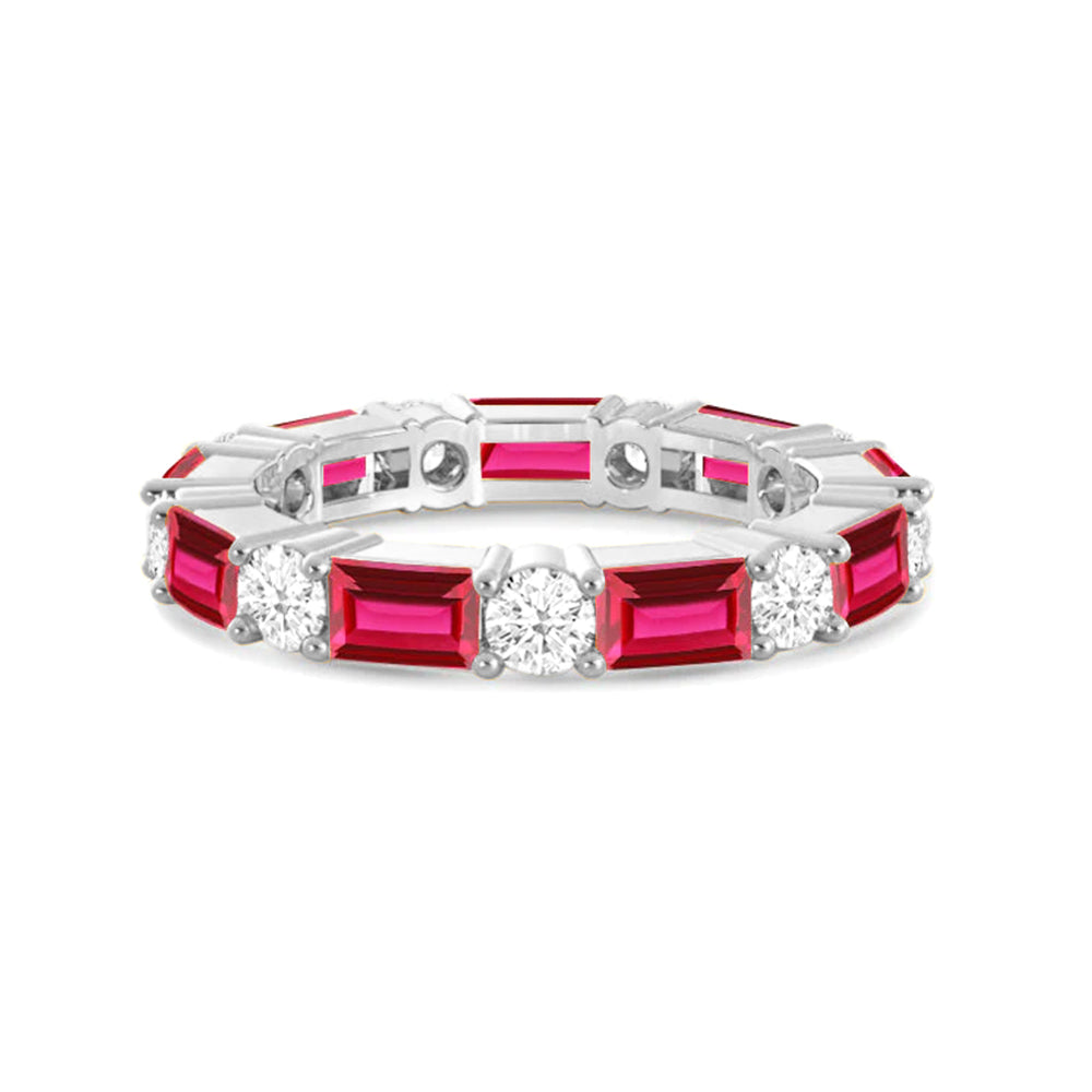 Timeless Created Ruby & Lab Grown Diamond Eternity Band Ring for Women - Perfect for Weddings, Anniversaries & Special Occasions