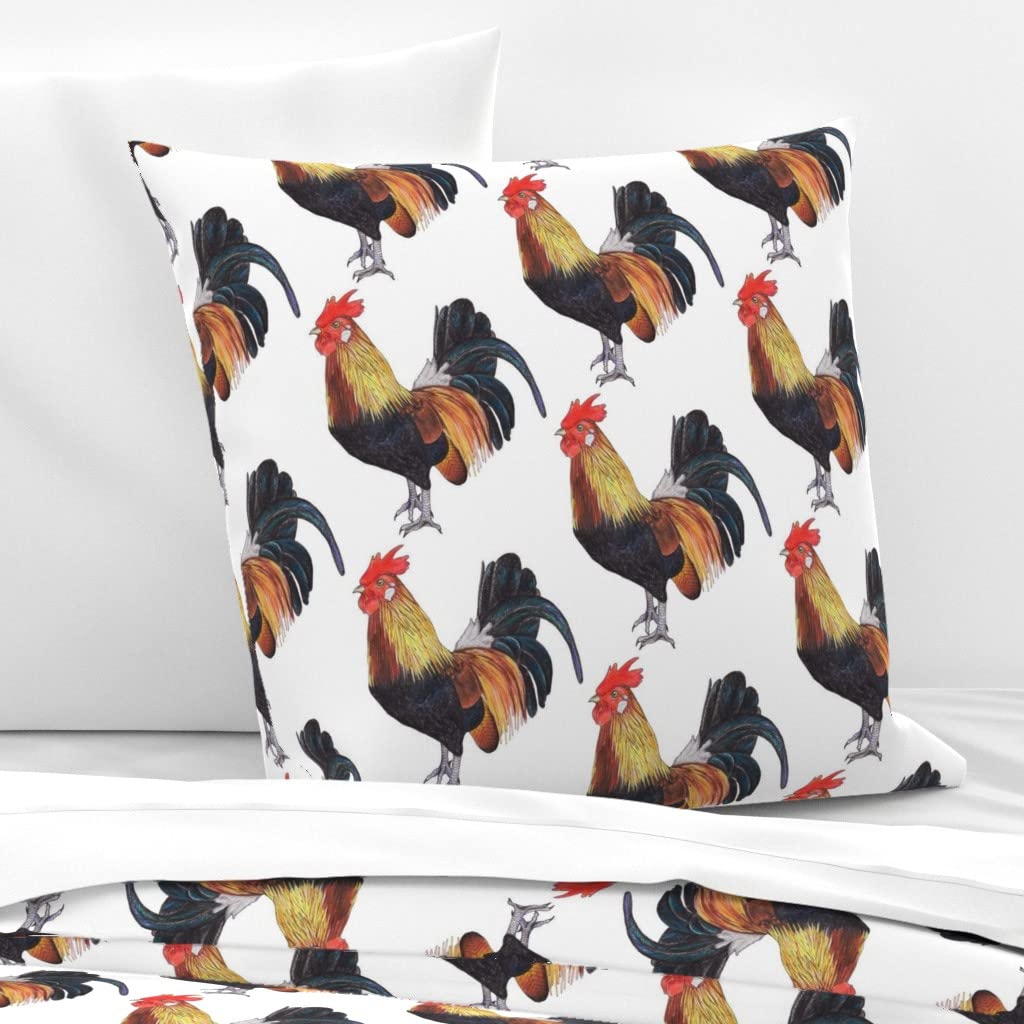 Custom Rooster Chicken Watercolor Print Cotton Sateen Euro Sham Pillowcase - Soft Bedding for Farmhouse, Country & Vintage Decor - Perfect for Guest Rooms, Master Bedrooms & Cozy Home Styling
