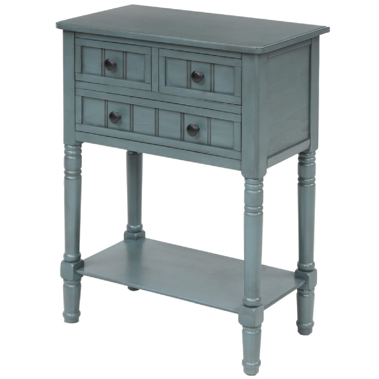 24 Inch Rustic Entryway Table with 3 Storage Drawers & Bottom Shelf - Narrow Side Table for Foyer, Living Room or Bedroom - 200 lbs Weight Capacity - Blue - Perfect for Small Spaces, Hallway Organization & Home Decor