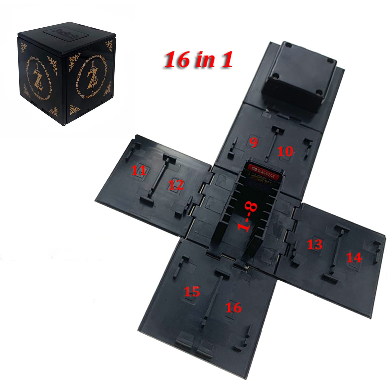 Nintendo Switch Game Card Holder - 16 Slots Zelda BLACK Edition for Secure Storage and Easy Access, Perfect for Travel and Gaming on the Go