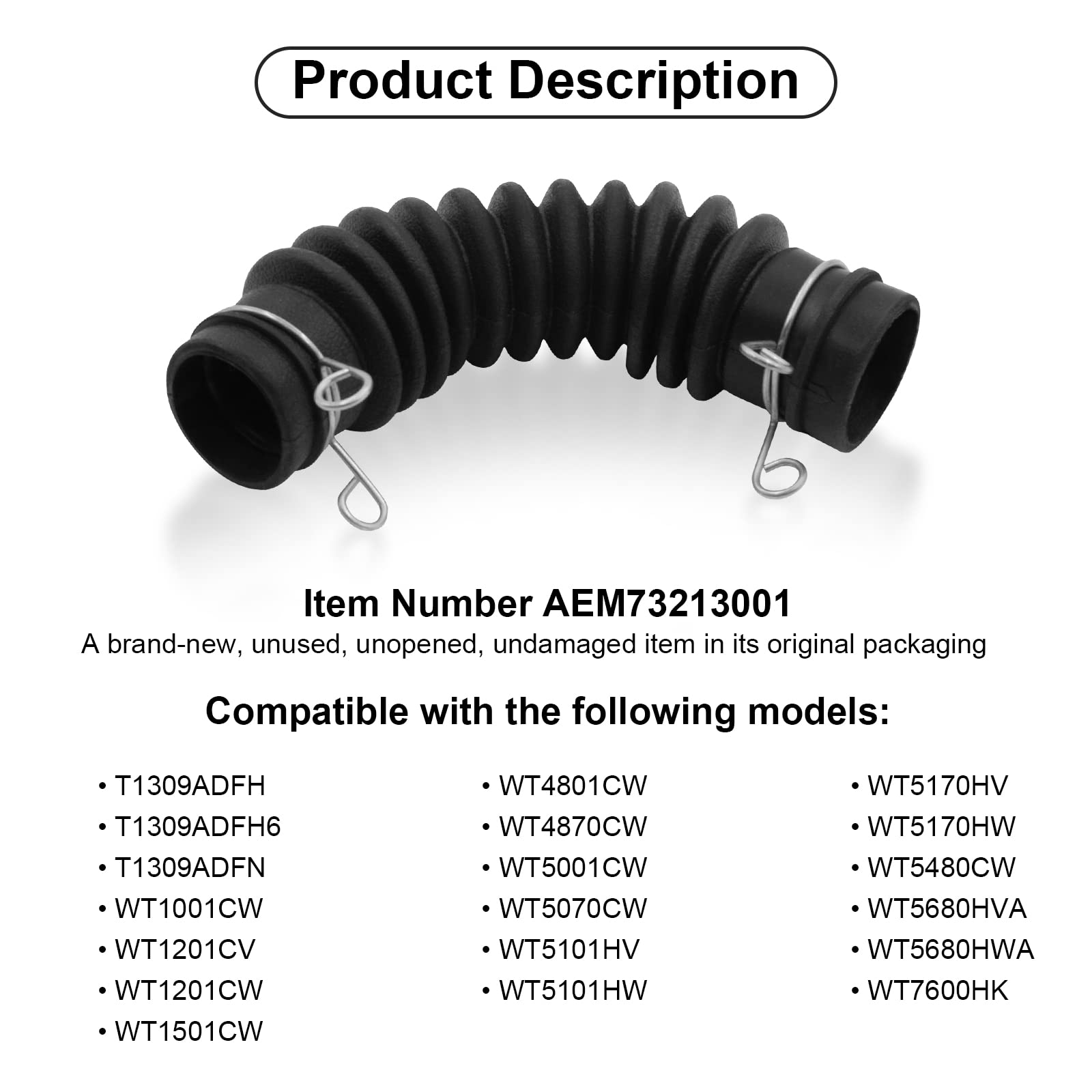 **AEM73213001 Washer Drain Hose Assembly - Heavy Duty Tub-to-Pump Connector with Stainless Steel Clamps - Compatible with LG Washing Machines - Perfect for Laundry Room Repairs & Appliance Maintenance**