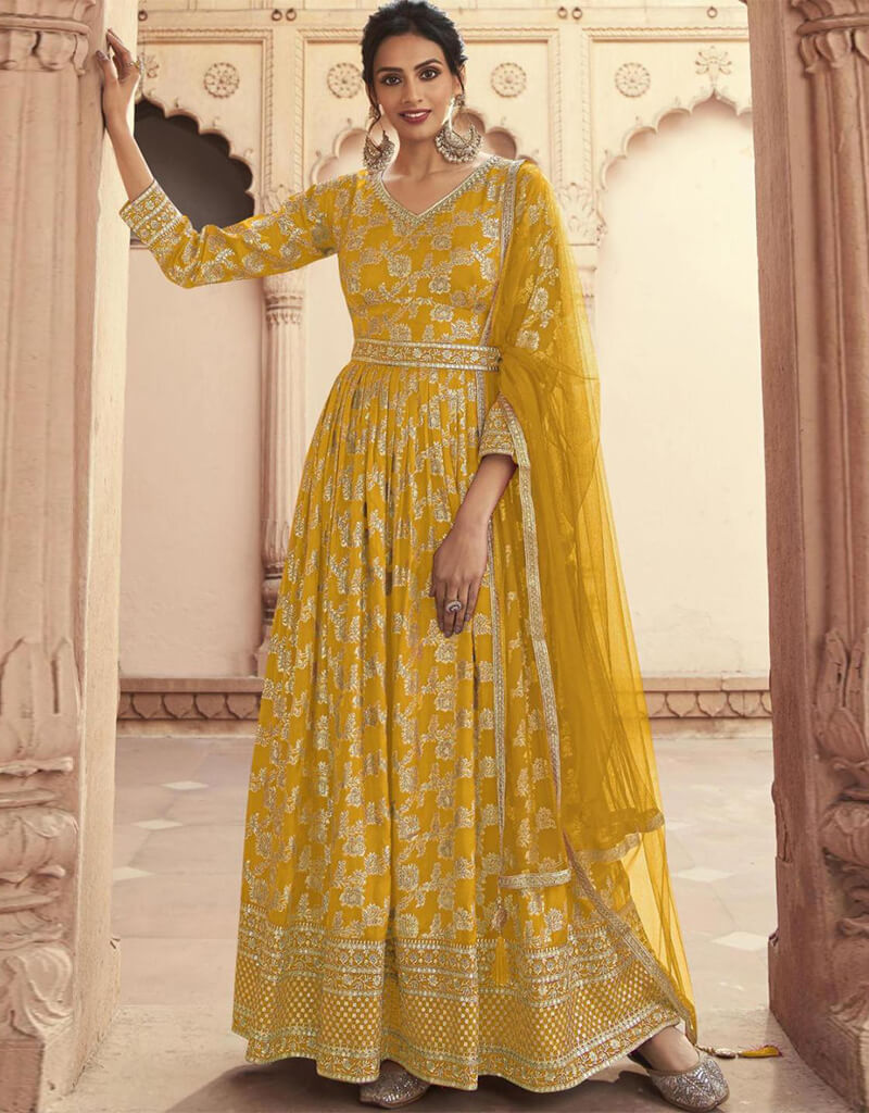 Elegant Bourbon Anarkali Semi-Stitched Salwar Kameez - Traditional Indian Ethnic Dress for Women | Perfect for Weddings, Parties & Festive Occasions
