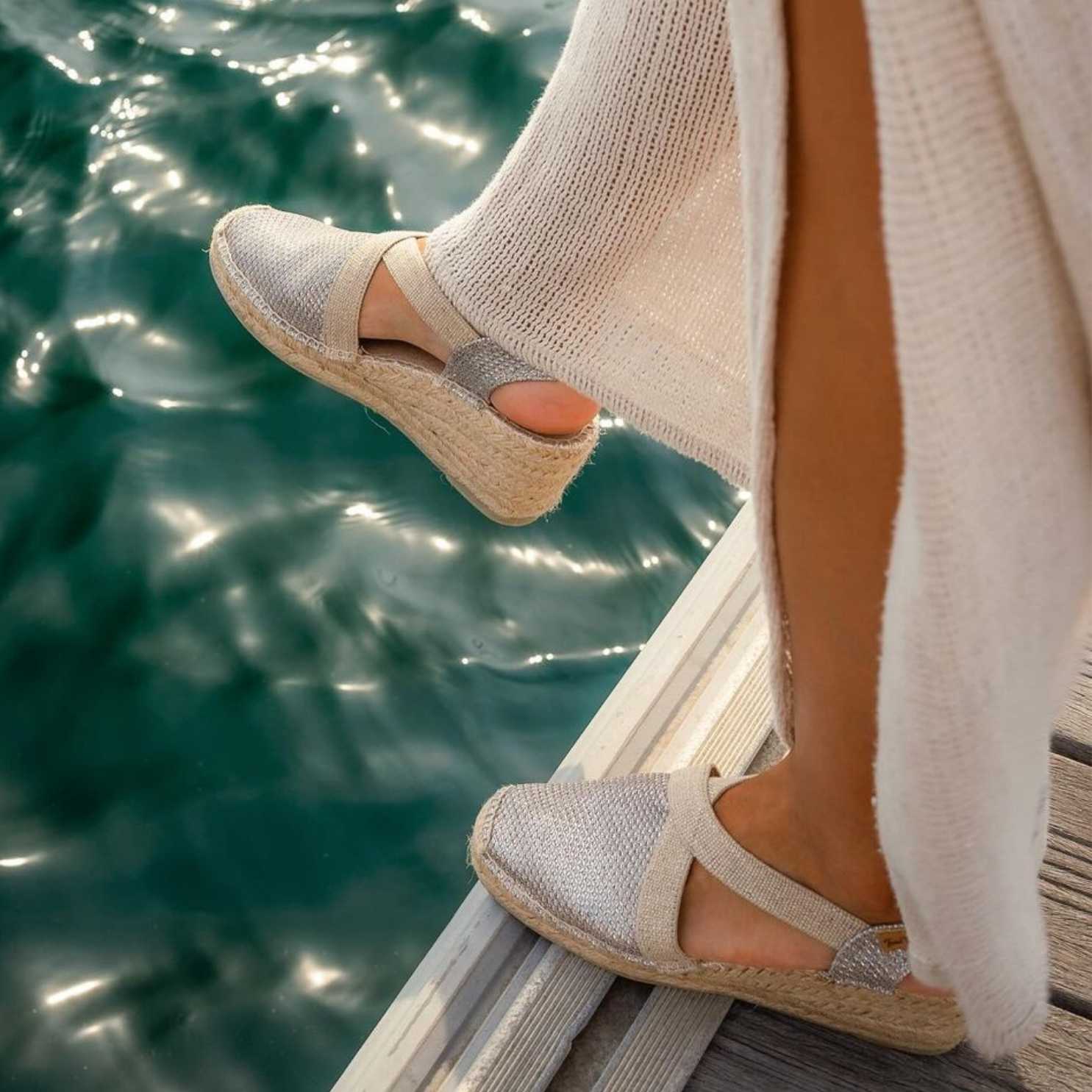 Women's Metallic Cotton Blend Wedge Espadrilles - Comfortable Summer Casual Shoes for Beach, Party & Everyday Wear