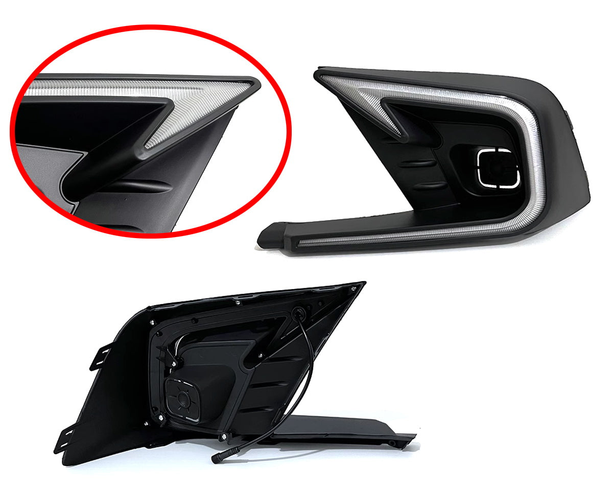 2022 Up Honda Civic 4D Sequential LED Switchback DRL Fog Light Bezels - Amber White C-Shaped Rings - Daytime Running Lights for Enhanced Visibility & Style