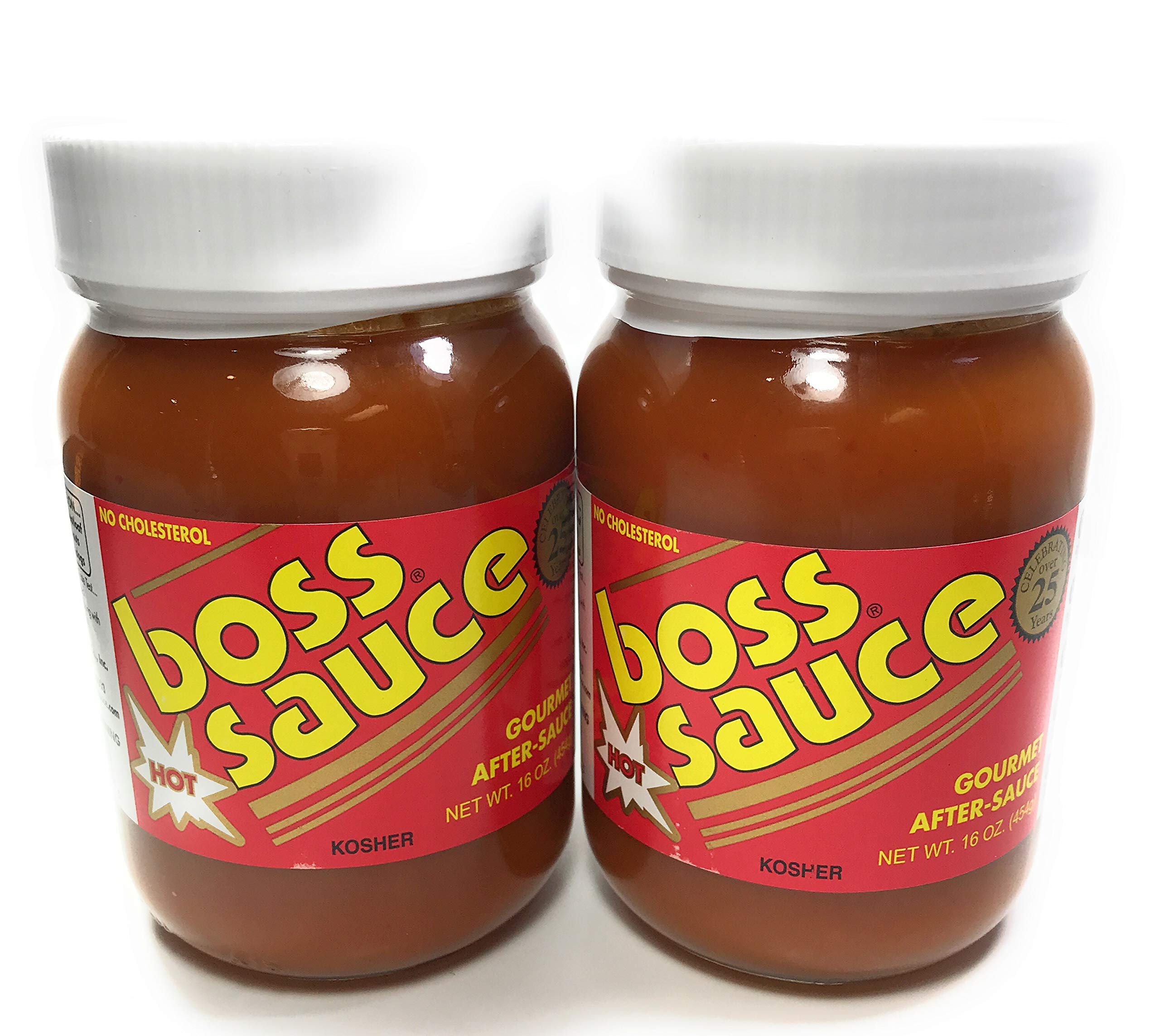 Boss Sauce HOT Gourmet After-Sauce 2 Pack (16 Oz) - All Natural Kosher Hot Sauce for BBQ, Chicken Wings, Meat & Seafood | Perfect for Grilling, Marinades & Cooking | Spicy Fish Sauce & Simmer Sauce for Flavorful Dishes