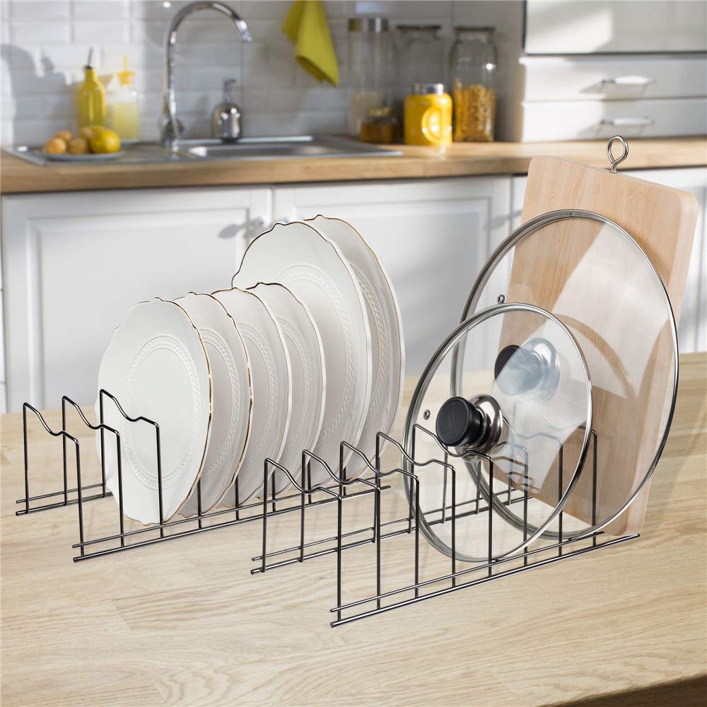 SANNO Stainless Steel Pot Lid Holder & Kitchen Organizer Rack for Plates, Cutting Boards, Bakeware, Cooling Trays - Black Nickel Finish | Space-Saving Storage for Cabinets & Countertops