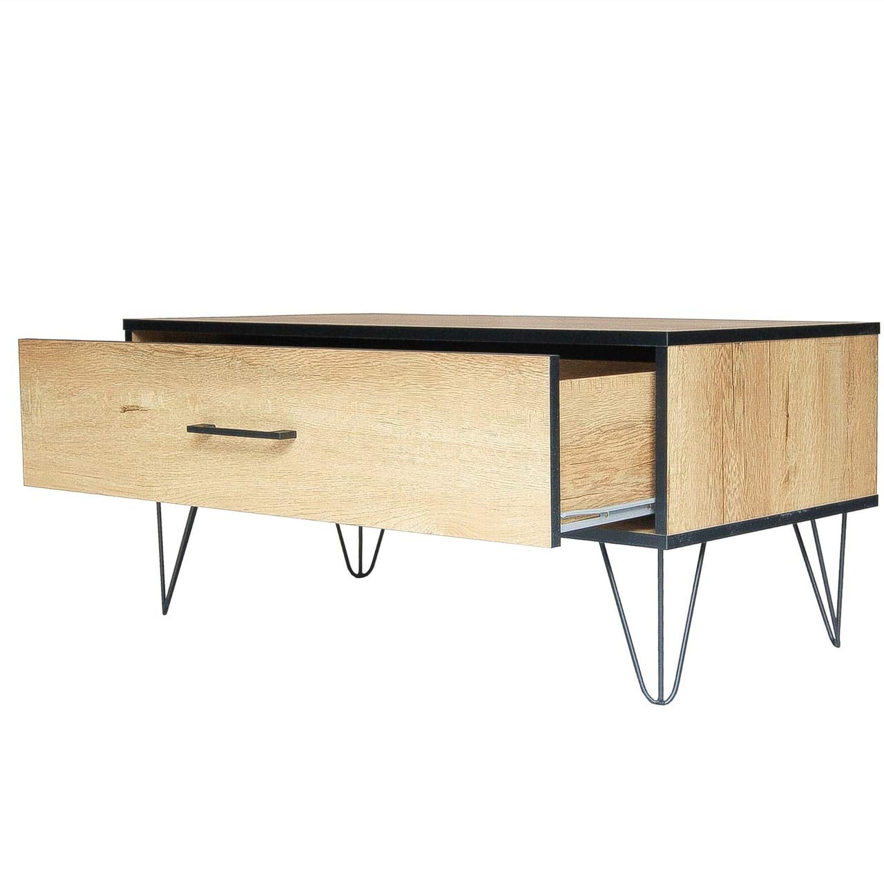 Classic Rectangular Wood Coffee Table with Drawer - Multipurpose Living Room Furniture in Wotan Eiche Oak with Black Edging - Perfect for Small Spaces, Home Decor & Coffee Table Books Display