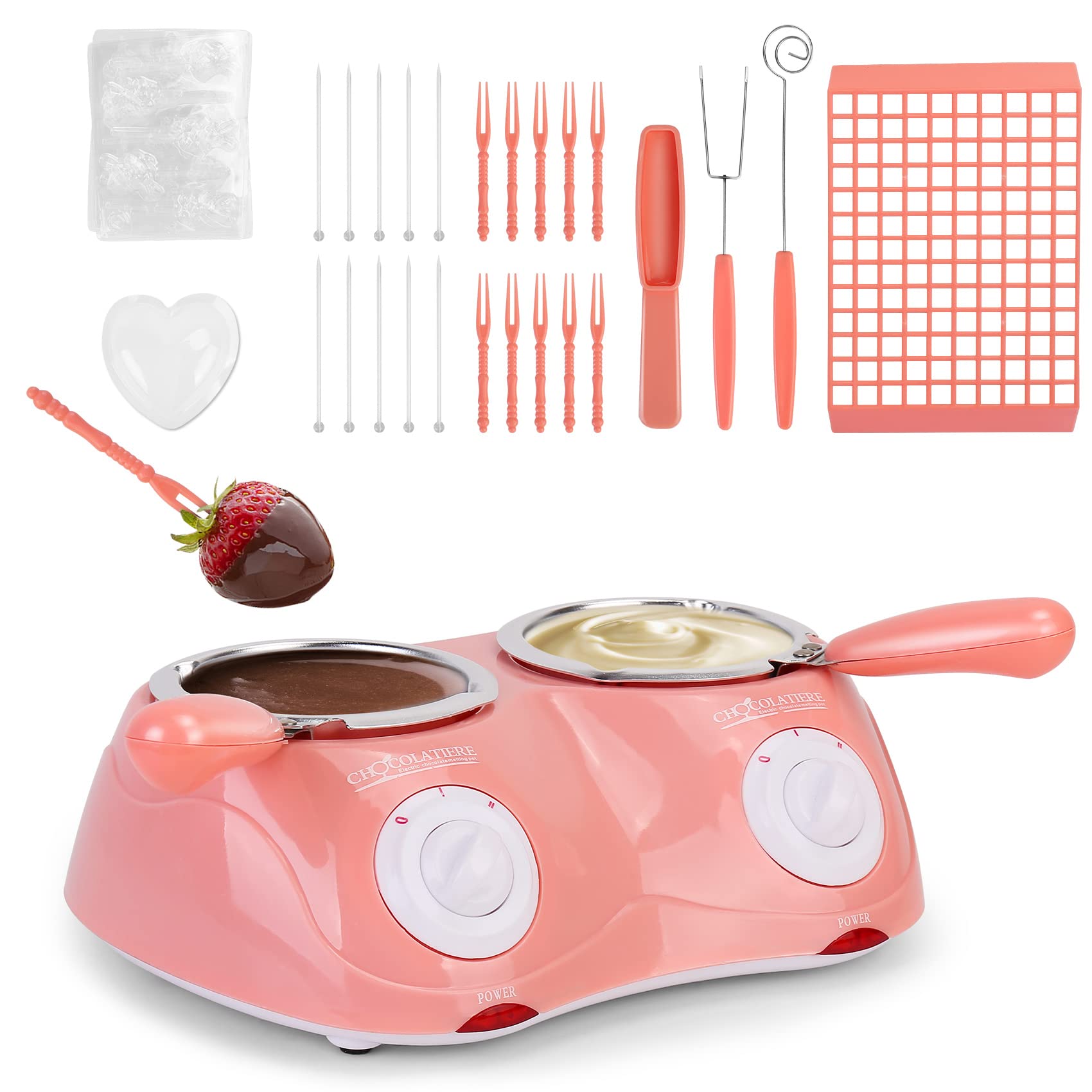 Electric Chocolate Fondue Maker - Double Melting Pot for Milk Chocolate, Cheese, Butter & Candy | Mini Chocolate Melter for Home, Parties & Gifts | Perfect for Valentine's Day, Christmas & Dessert Making