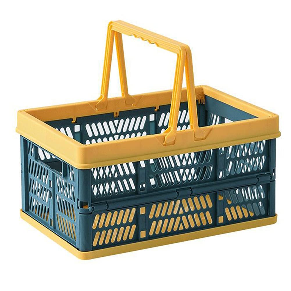 Collapsible Plastic Storage Crate with Handles - Foldable Container for Fruits, Vegetables, Picnic & Organizing - Durable Weaving Storage Basket for Home, Kitchen, Groceries & Outdoor Activities