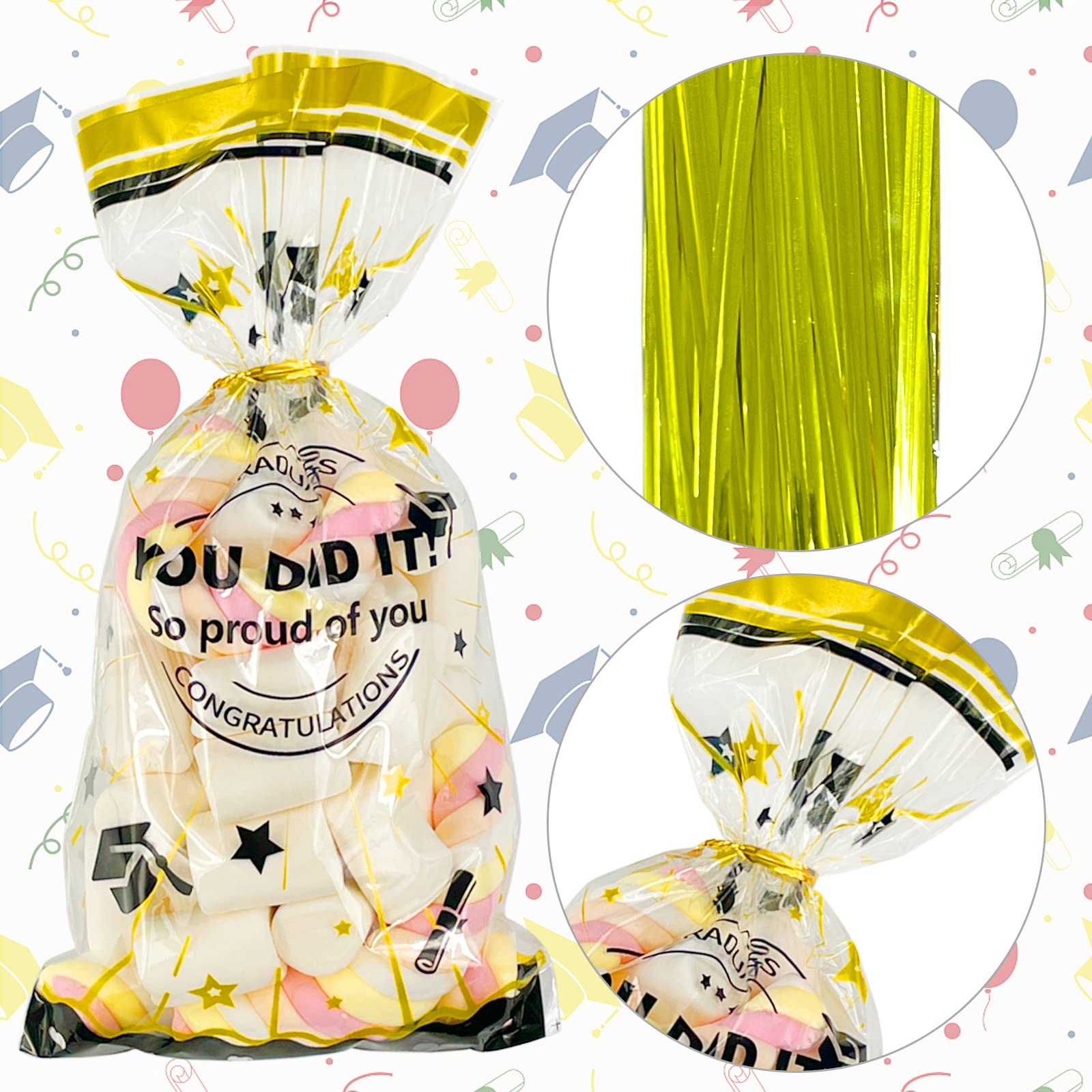 Bnsikun 100Pcs Graduation Cellophane Treat Bags - Clear Candy Popcorn Favor Bags for Graduation Party, Birthday, Baby Shower & Wedding Table Decorations