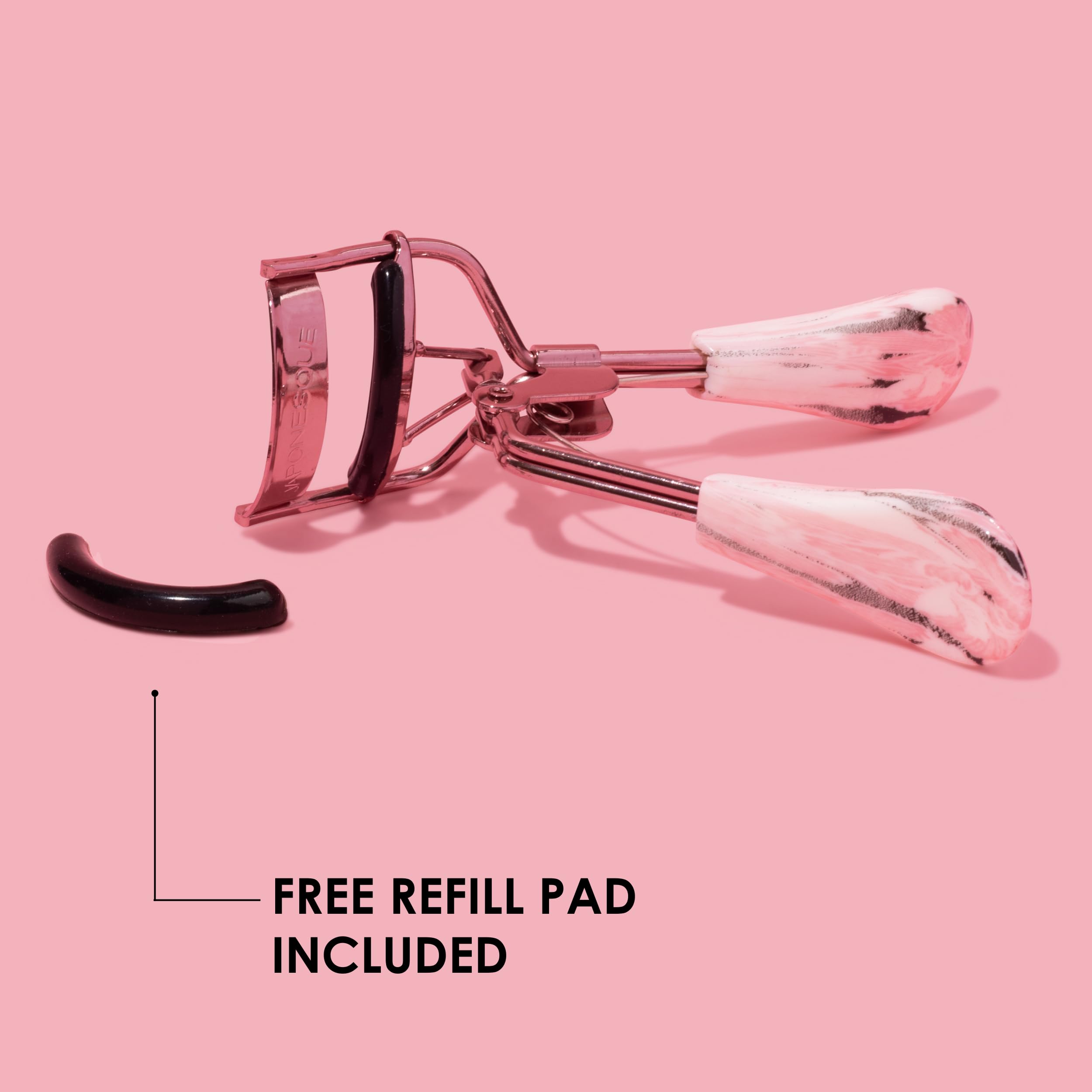 JAPONESQUE Eyelash Curler for Natural & False Lashes - Comfort Grip, Round Shape Design with 1 Extra Refill Pad - Long Lasting 8 Hour Curl - Perfect for Daily Makeup, Bridal Looks & Professional Salon Use