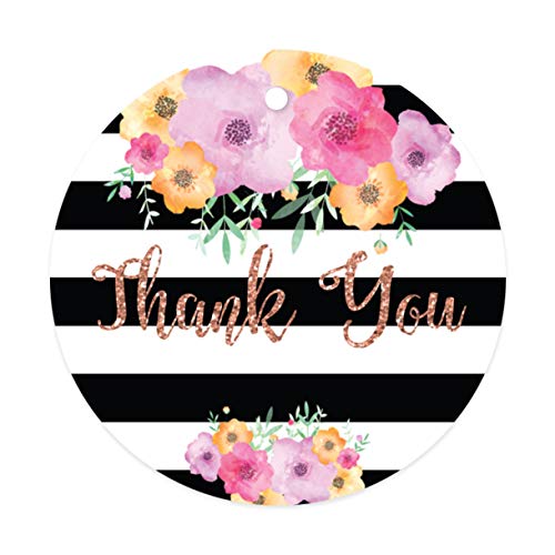 Rose Gold Marley Black and White Stripes With Florals Tag