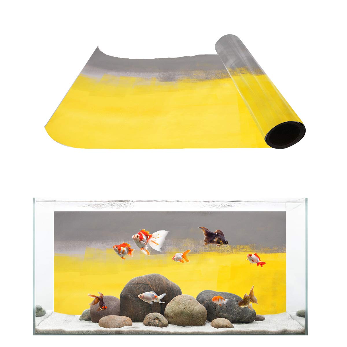 T&H XHome Aquarium Background - Yellow Gray PVC Sticker for Fish Tank Decoration | Home & Office Decor