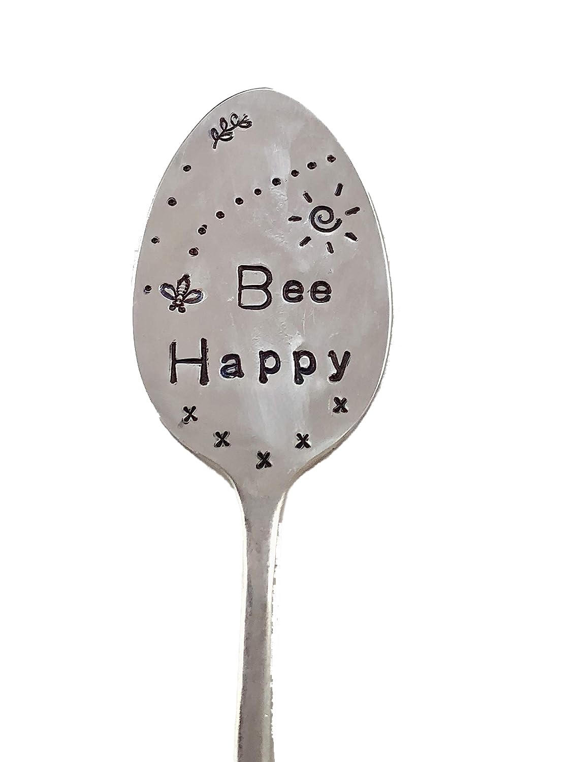 Silver Plated Bee Happy Spoon Garden Plant Marker - Floral & Herb Label for Outdoor Gardening, Indoor Plant Decor, Wedding Favors, and DIY Gift Ideas