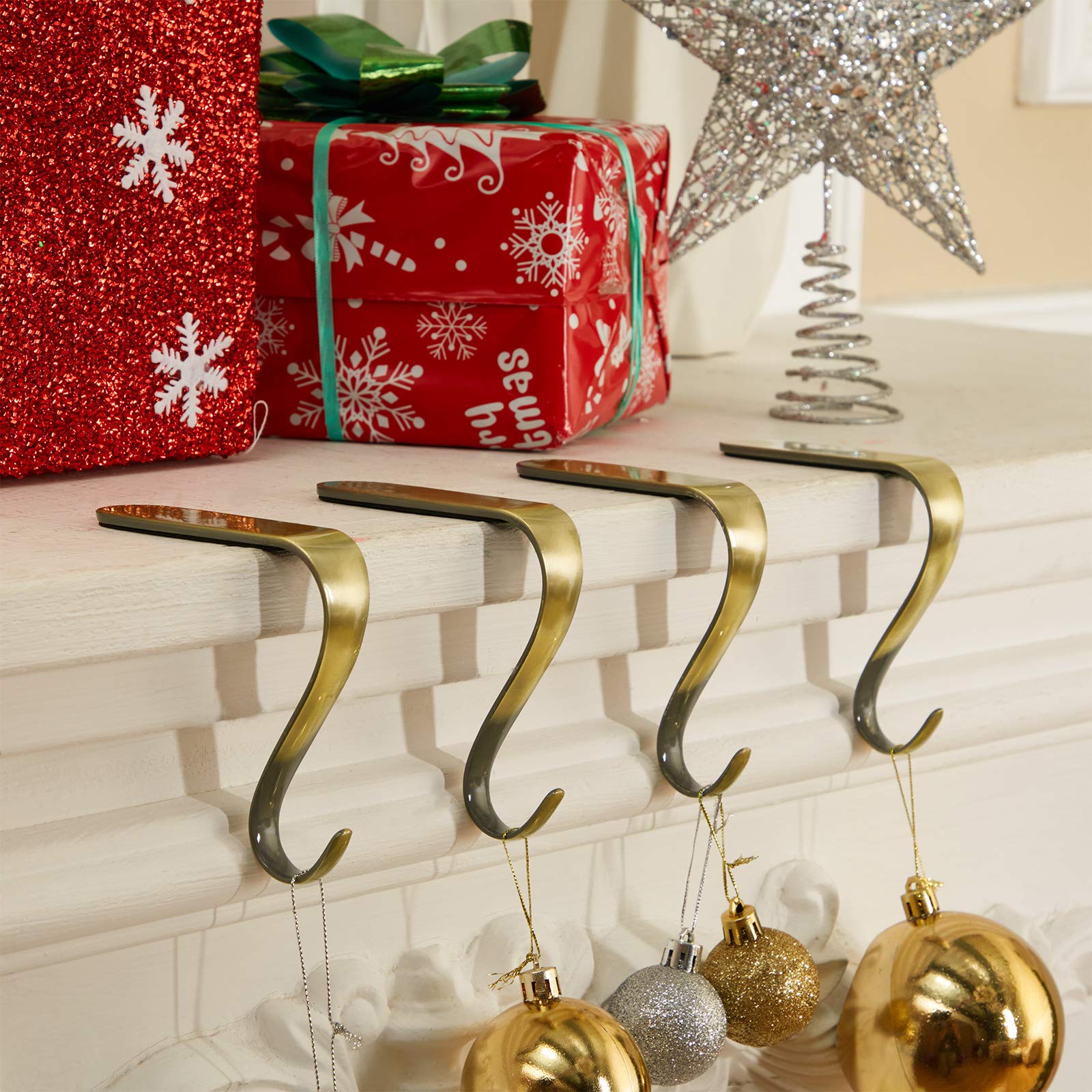 6-Piece Heavy Duty Metal Christmas Stocking Holders - Bronze Mantel Hangers for Fireplace, Shelves, Tables & Windows - Durable Xmas Decor for Holiday Parties & Festive Home Decorations